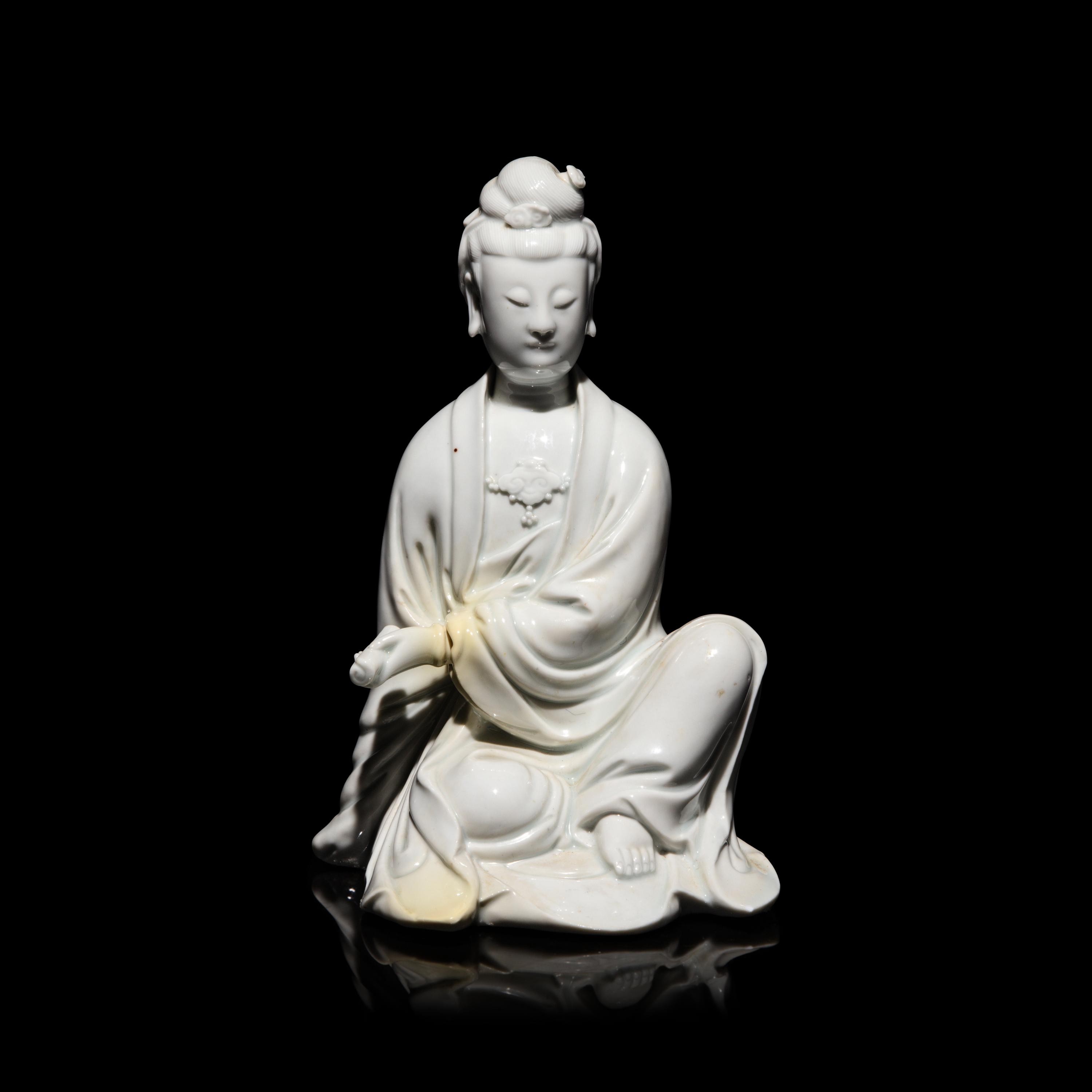 A Chinese Blanc de Chine Figure of Guanyin, Puji Yuren Mark