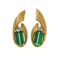 A Pair of 18 Karat Yellow Gold, Tourmaline and Diamond Earclips, 6.30 dwts.