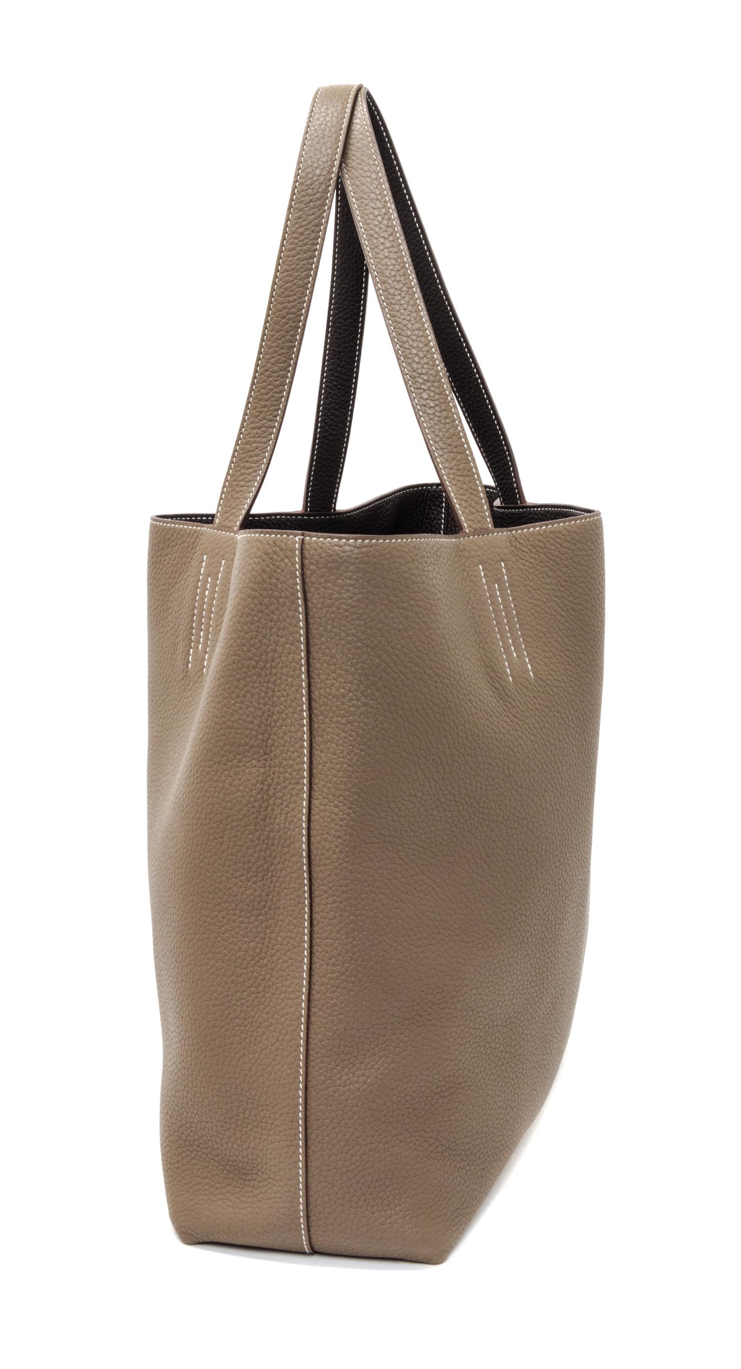 An Hermes Etoupe/Dark Brown 45cm Taurillon Clemence Double Sens Tote, 17.5" x 15.5" x 5".