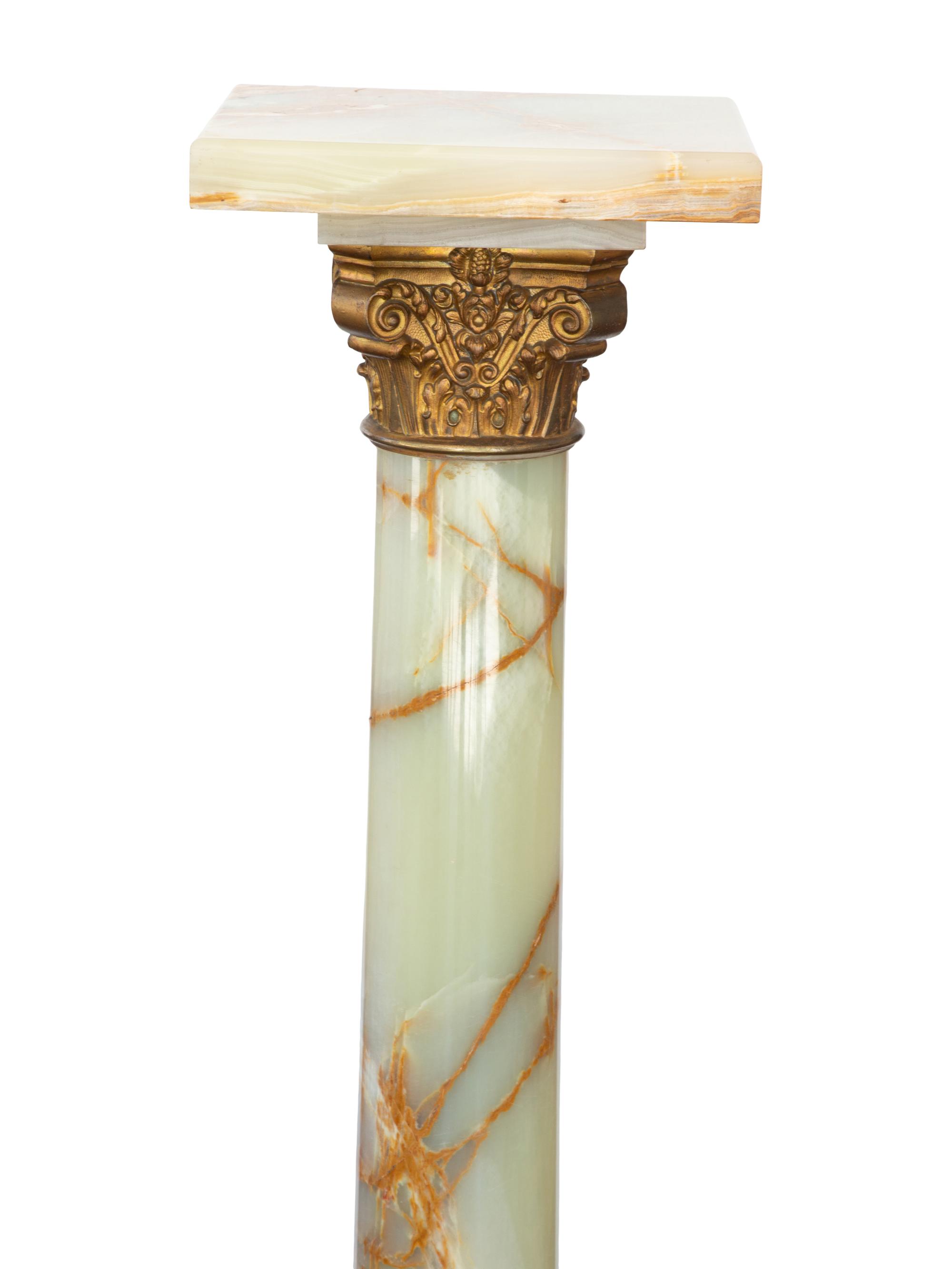 A Gilt Metal Mounted Green Onyx Pedestal