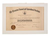 [EDUCATION]. A small collection of items related to Hampton Normal and Agricultural Institute in Virginia including a diploma signed by William H. TAFT.