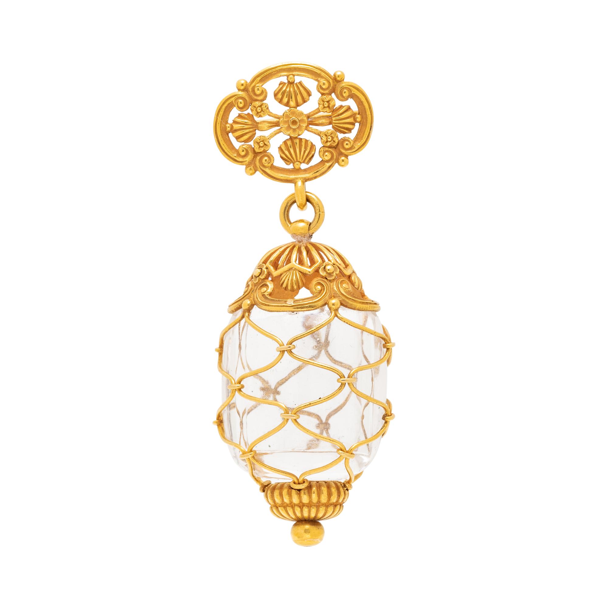 TIFFANY & CO., ANTIQUE, YELLOW GOLD AND ROCK CRYSTAL SCENT BOTTLE PENDANT