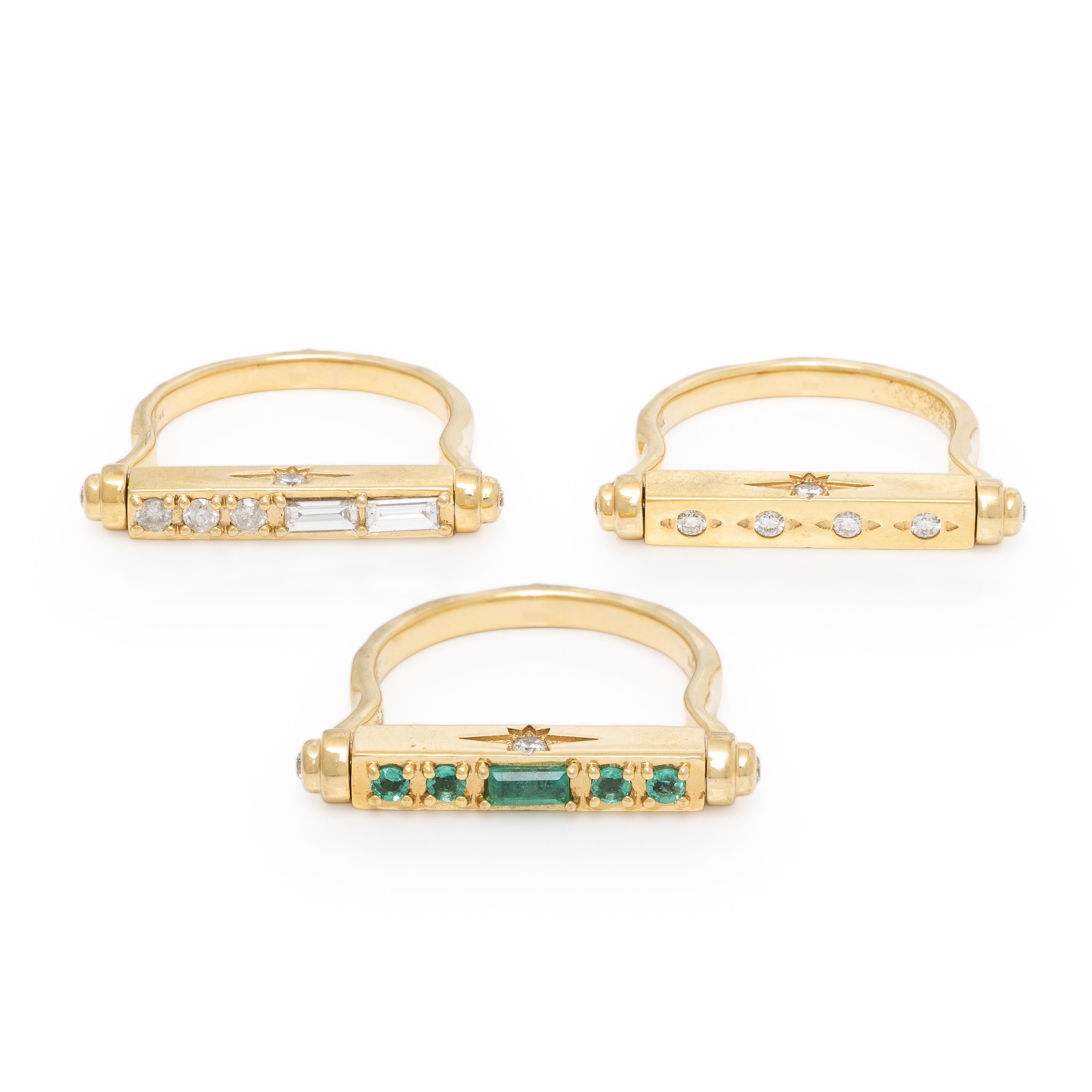 Three Stories, Collection of Three Diamond and Yellow Gold Flip Top Rings