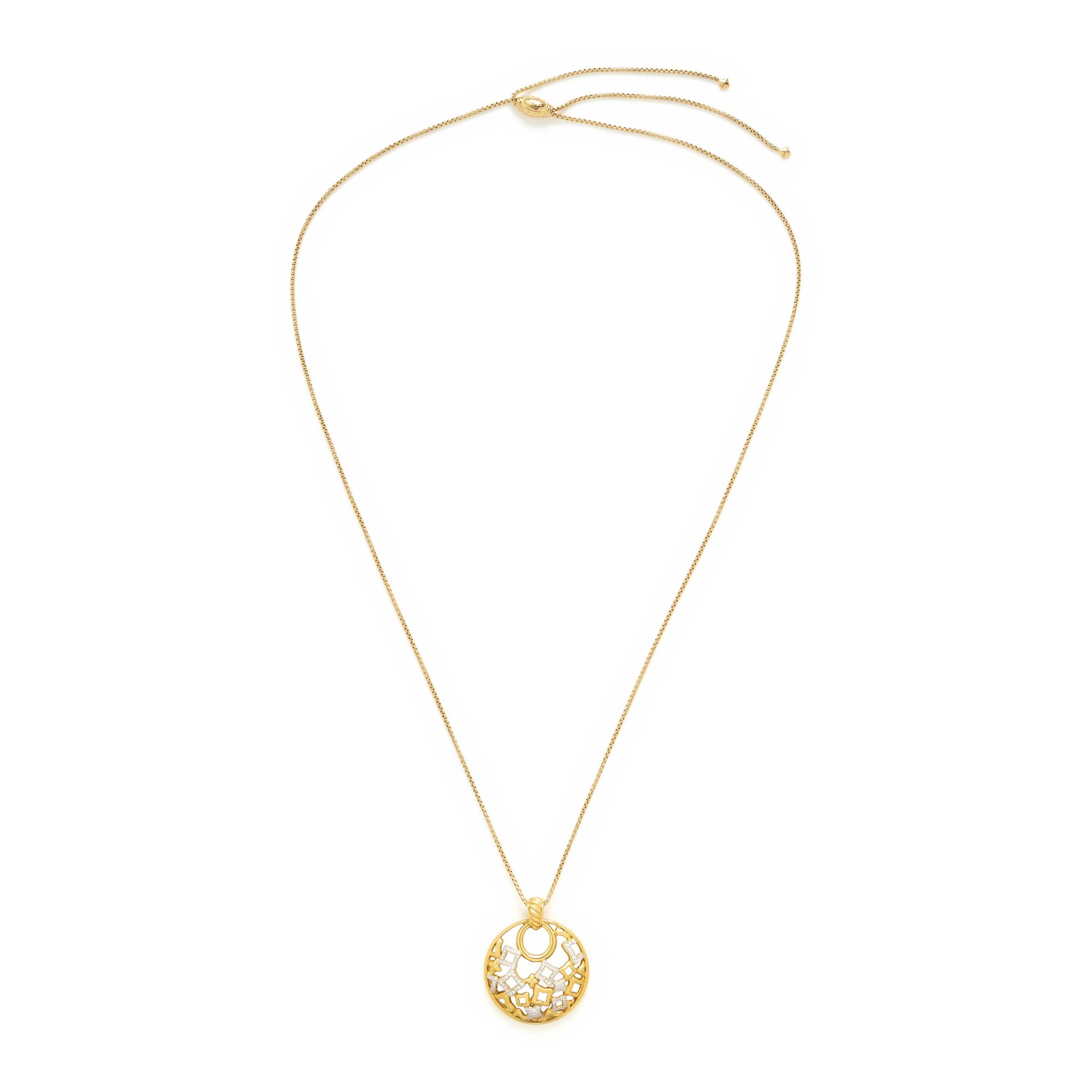 David Yurman, 'Quatrefoil', Yellow Gold and Diamond Pendant Necklace and Earrings