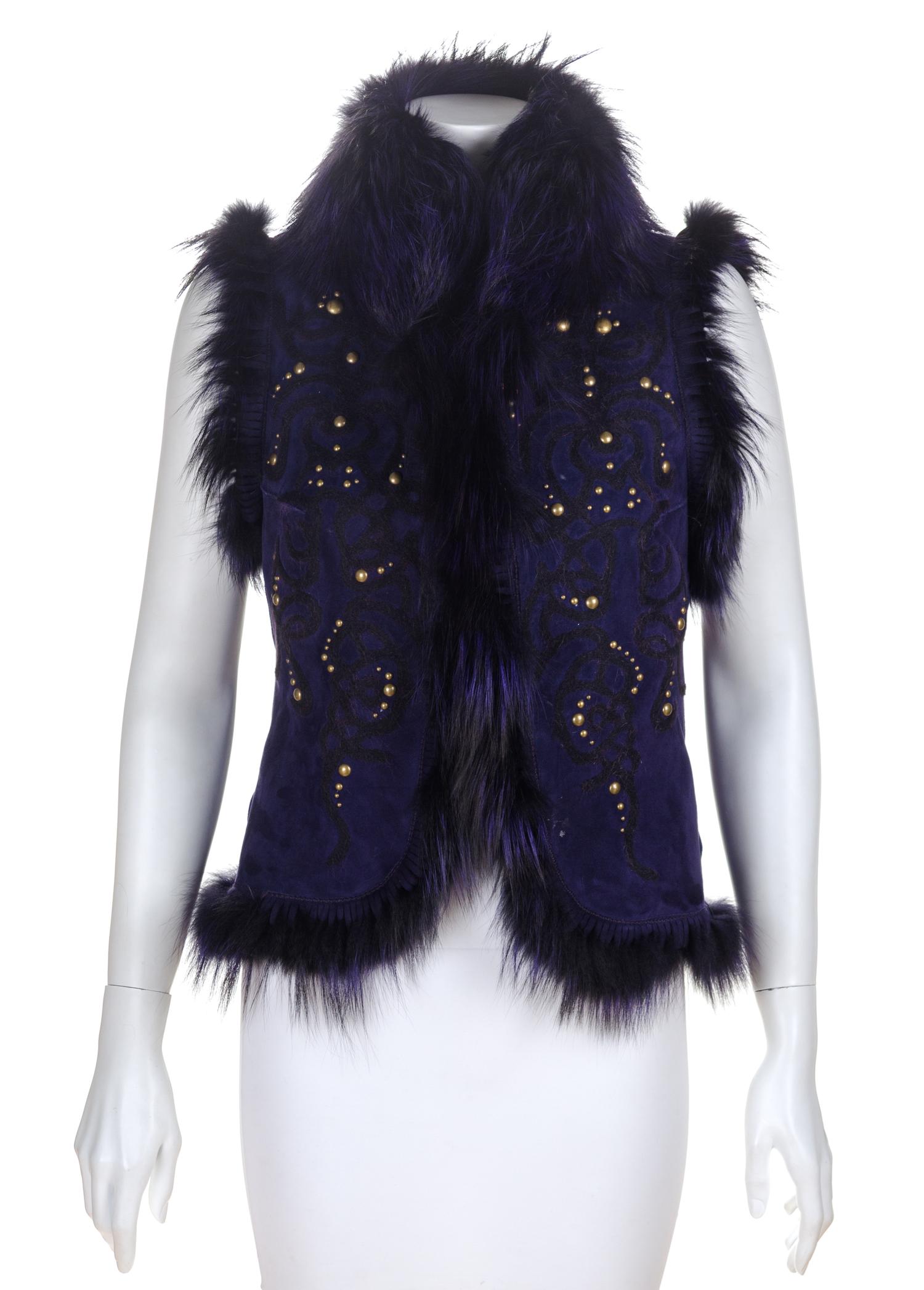 A Roberto Cavalli Royal Purple Suede and Fur Vest, Size 38.