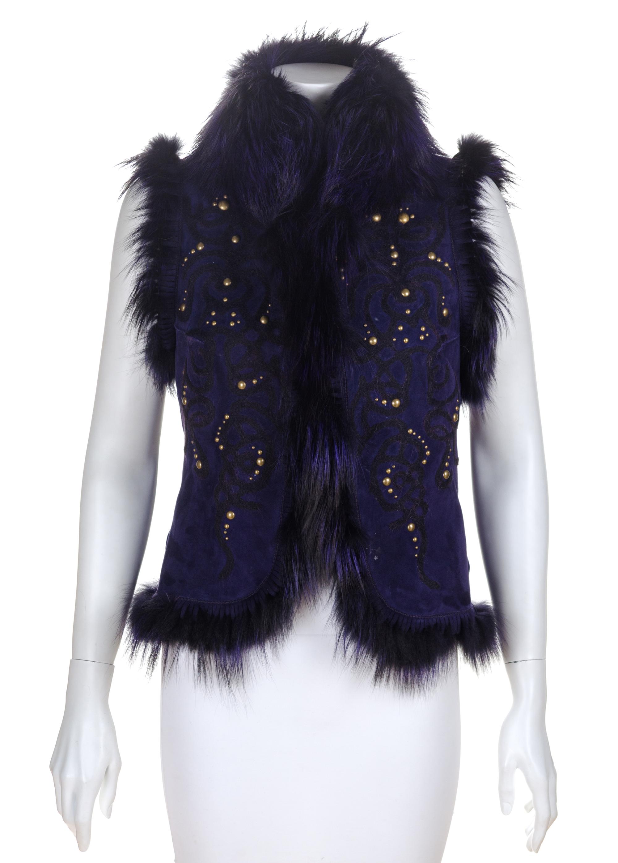 A Roberto Cavalli Royal Purple Suede and Fur Vest, Size 38.