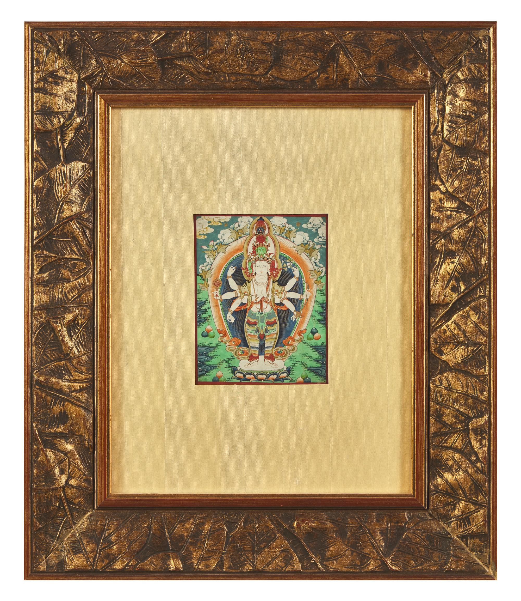 A Small Mongolian Thangka, Burhany Zurag , depicting Ekadasamuka Avalokitesvara