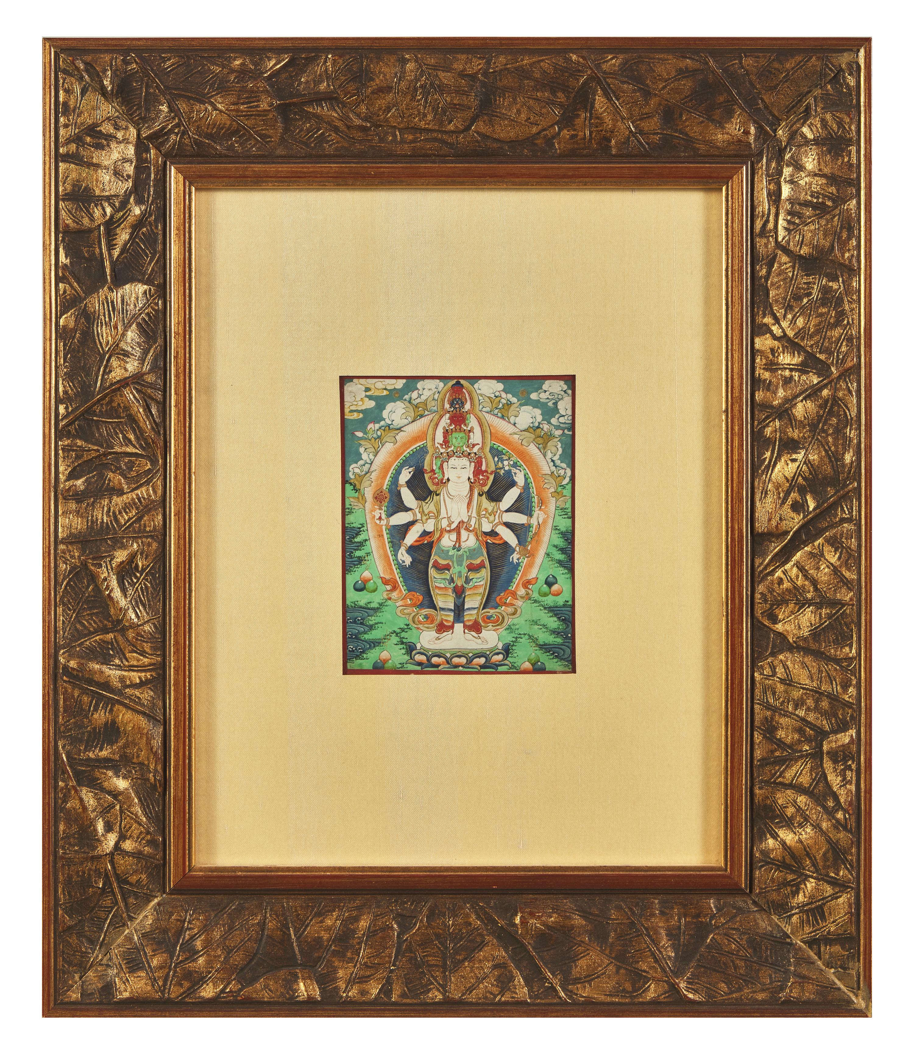 A Small Mongolian Thangka, Burhany Zurag , depicting Ekadasamuka Avalokitesvara