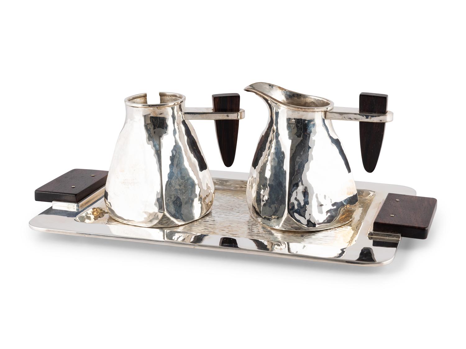 Three Mexican Hammered Silverplate Table Articles
