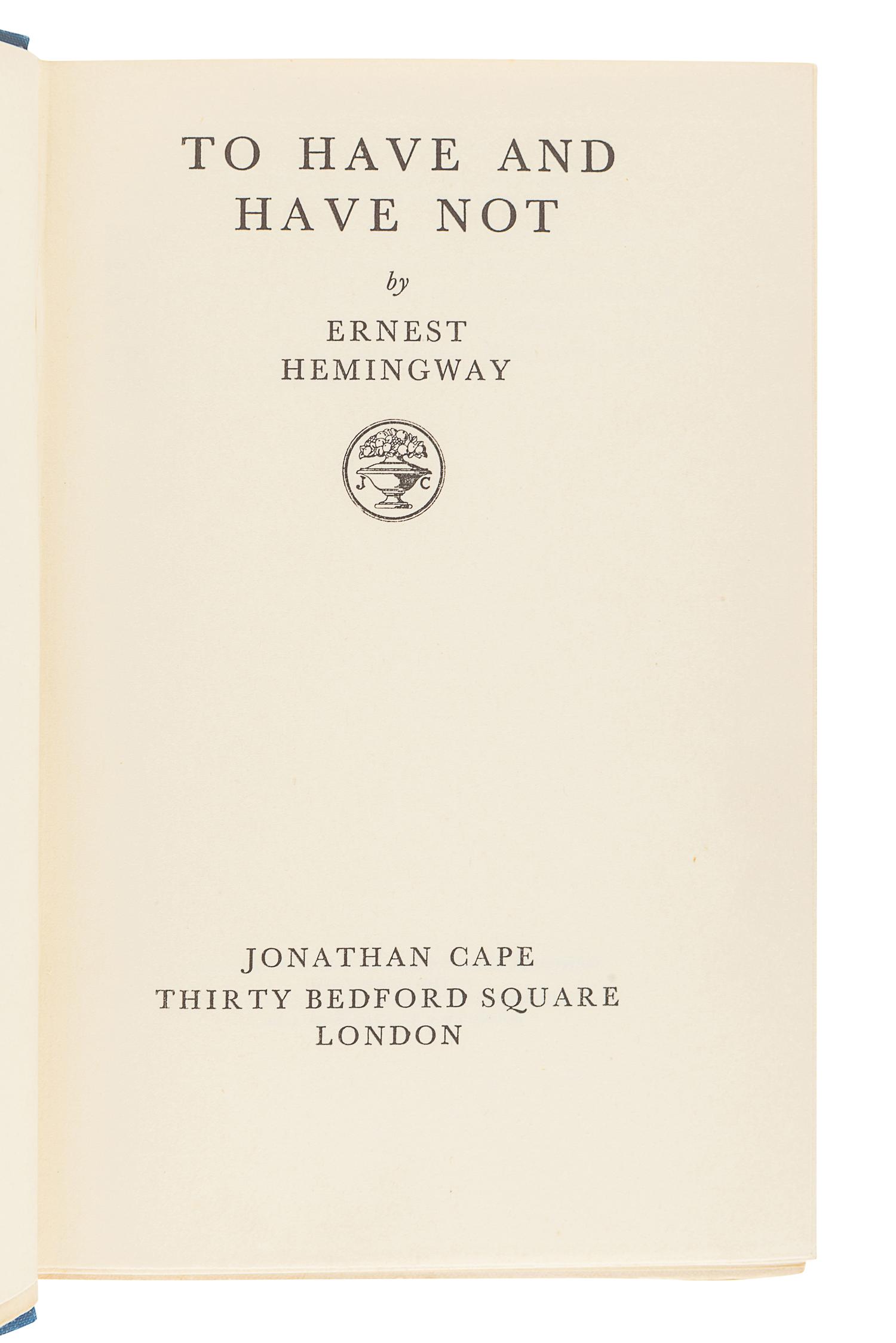 HEMINGWAY, Ernest. A group of 5 FIRST ENGLISH EDITIONS, comprising: