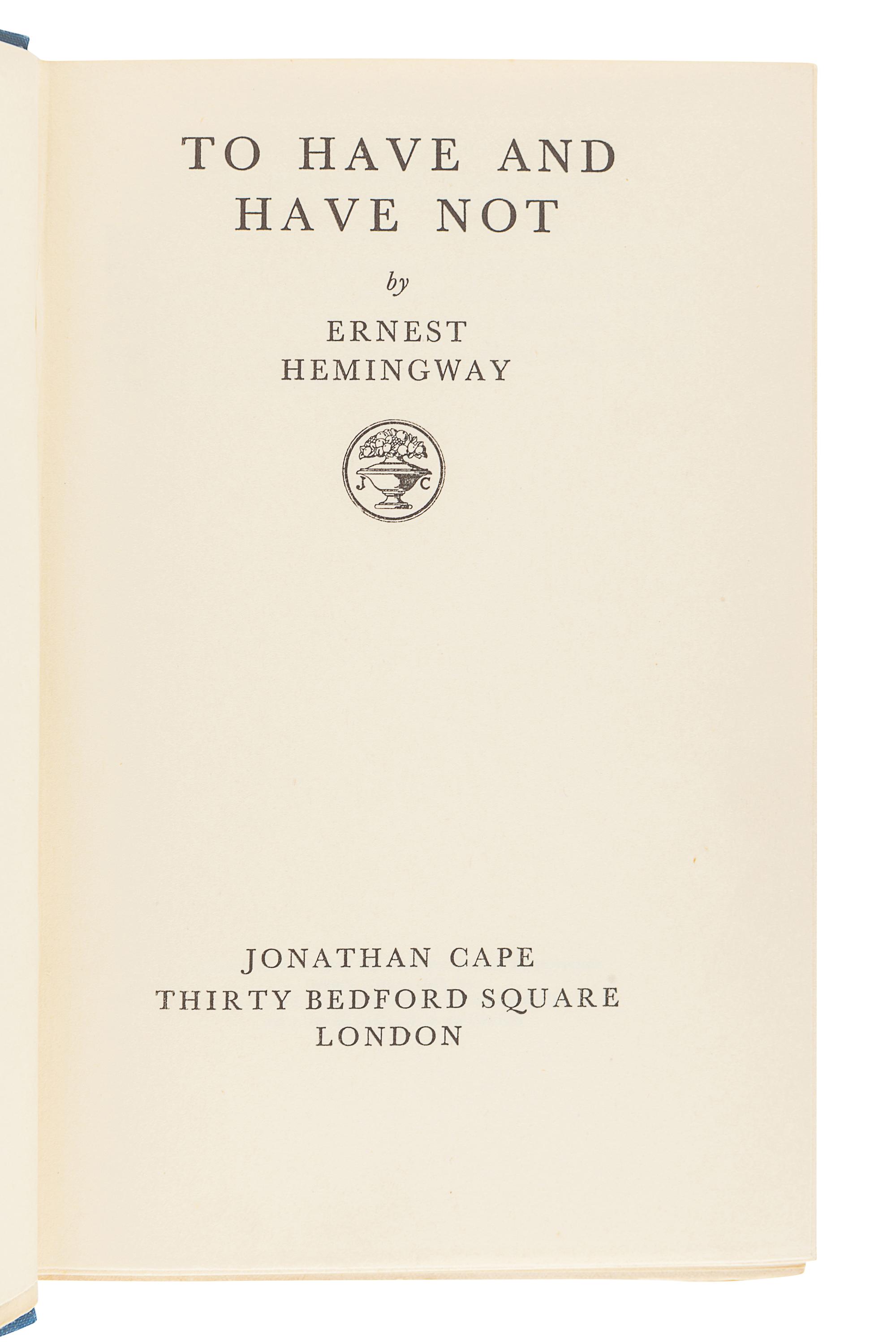 HEMINGWAY, Ernest. A group of 5 FIRST ENGLISH EDITIONS, comprising: