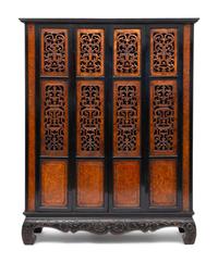 A Chinese Part-Ebonized Burlwood Cupboard