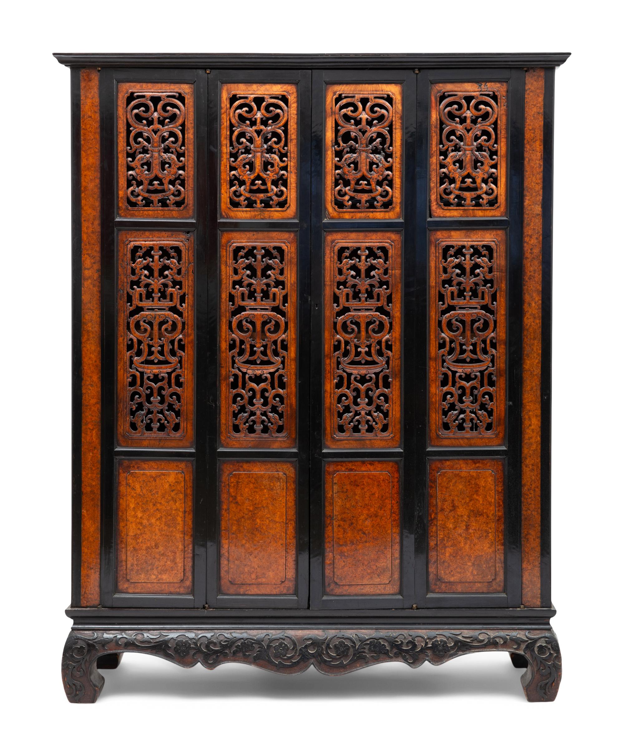 A Chinese Part-Ebonized Burlwood Cupboard