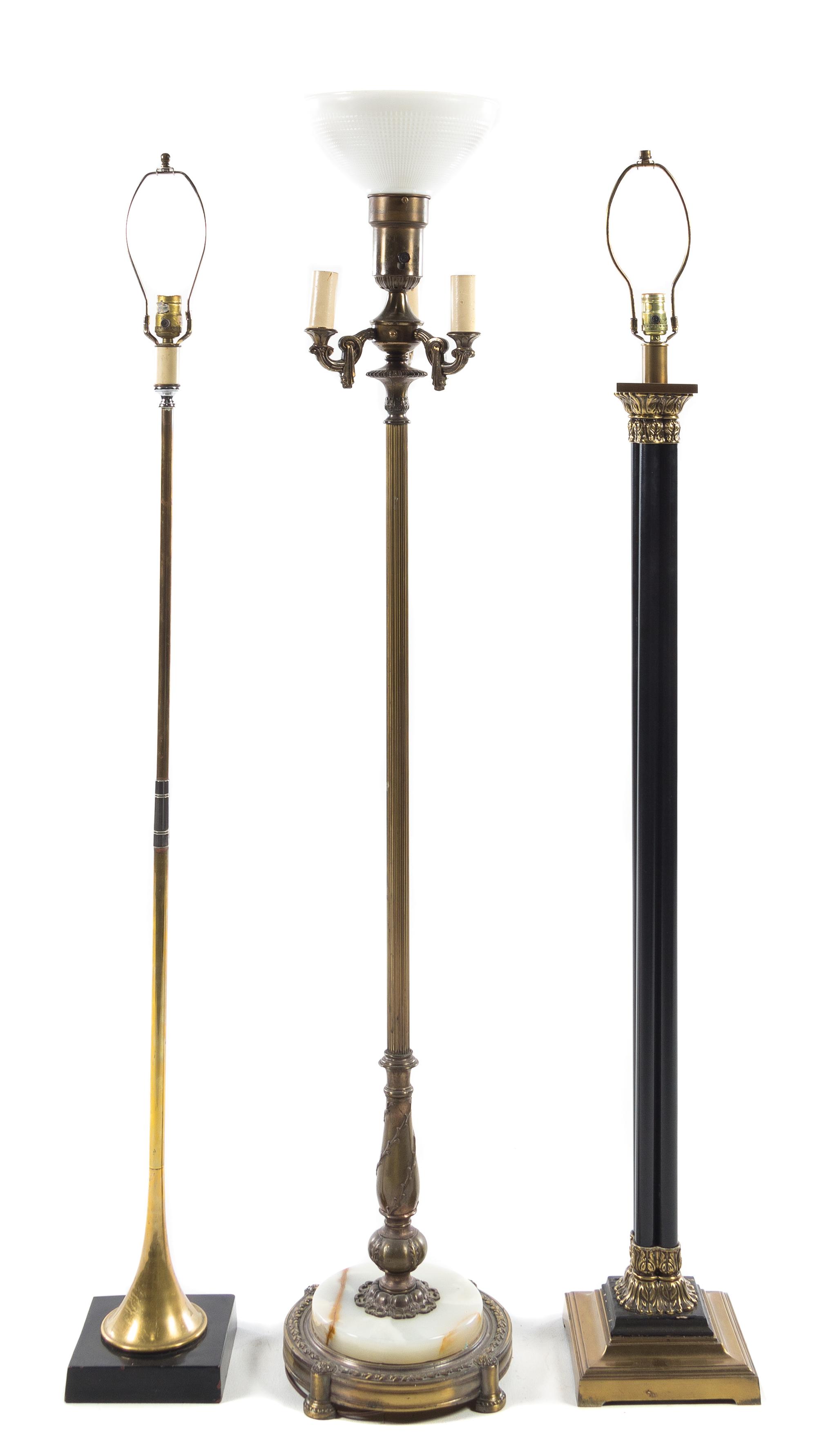Three Floor Lamps Height of tallest overall 60 3/4 inches. — 20TH CENTURY