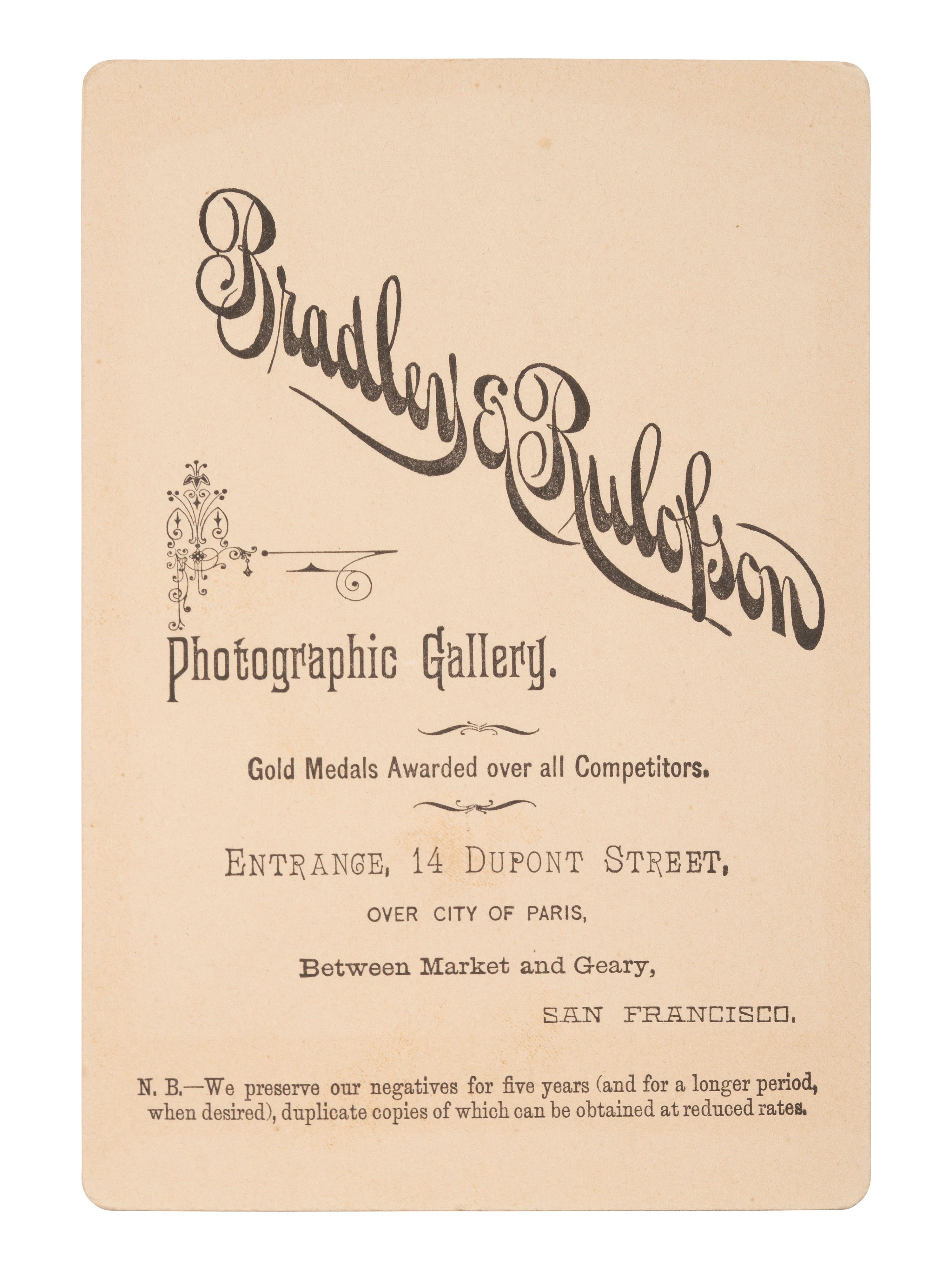 [WESTERN AMERICANA - CALIFORNIA]. BRADLEY & RULOFSON, photographers. Cabinet card of John A. Sutter. Sacramento, CA, 1884.