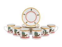 A Set of Six Cartier La Maison de Louis Porcelain Coffee Cups with Saucers