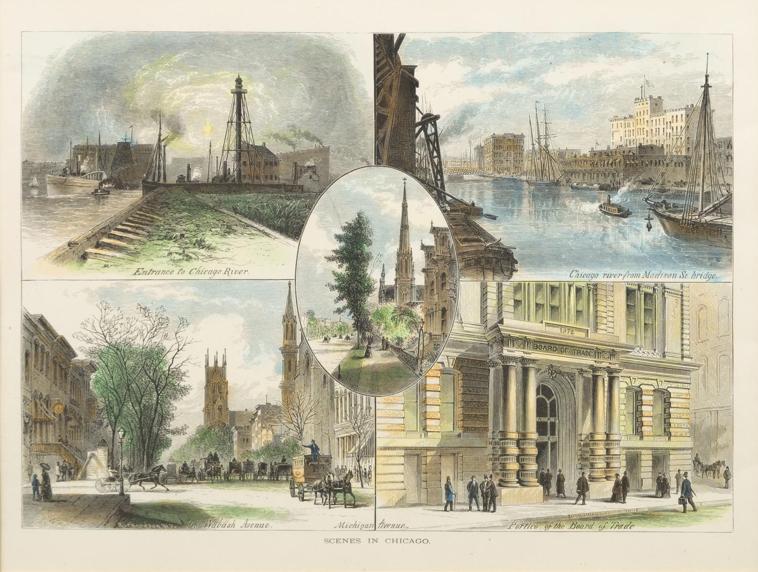 [ART AND ARCHITECTURE]. A group of 15 woodcut scenes of Chicago by R.R. Donnelly & Sons and others.