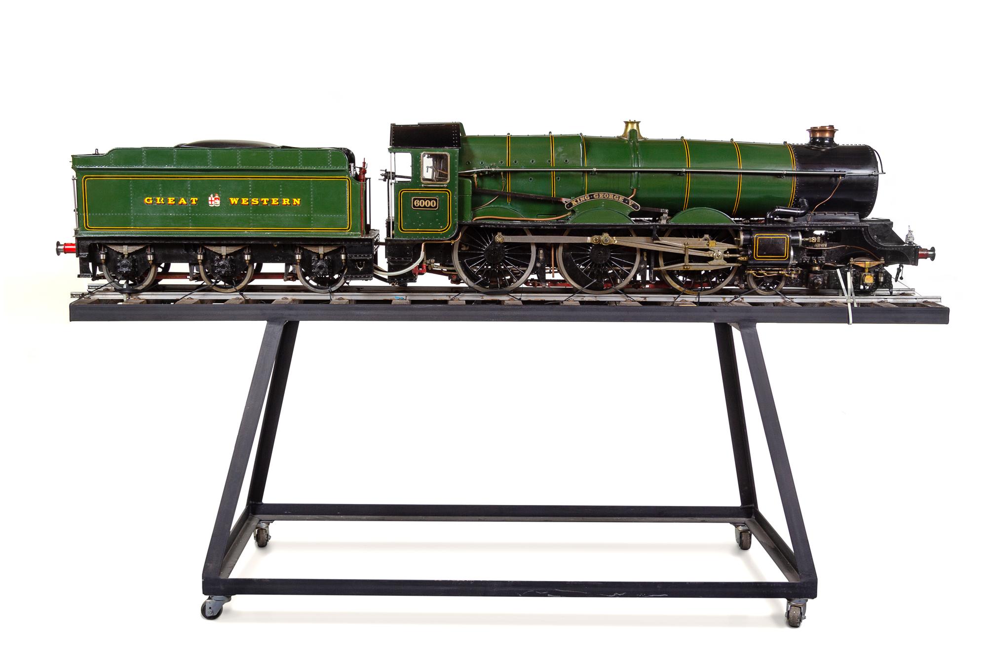 A Rare and Impressive Live Steam 7 1/4-Inch Gauge Painted Metal Great Western Railway-Class 6000: King George V Locomotive and Ride-On Tender