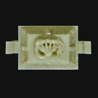 A Chinese carved pale celadon jade censer and cover, Fang Ding