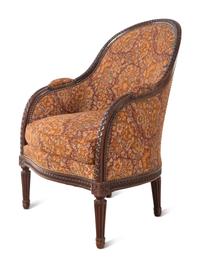 A Pair of Louis XVI Style Carved Mahogany Bergères