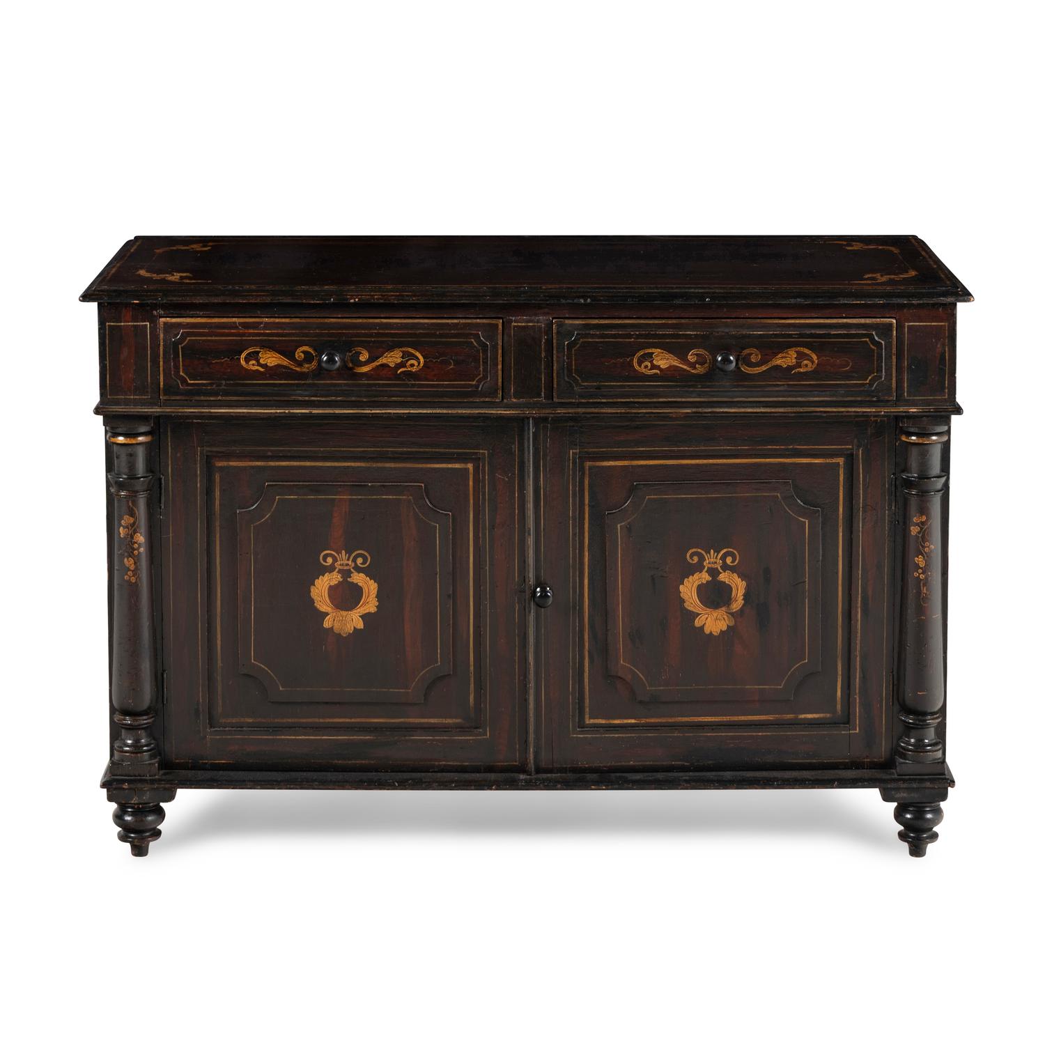 An American Classical Grain-Painted and Stencil Decorated Side Cabinet