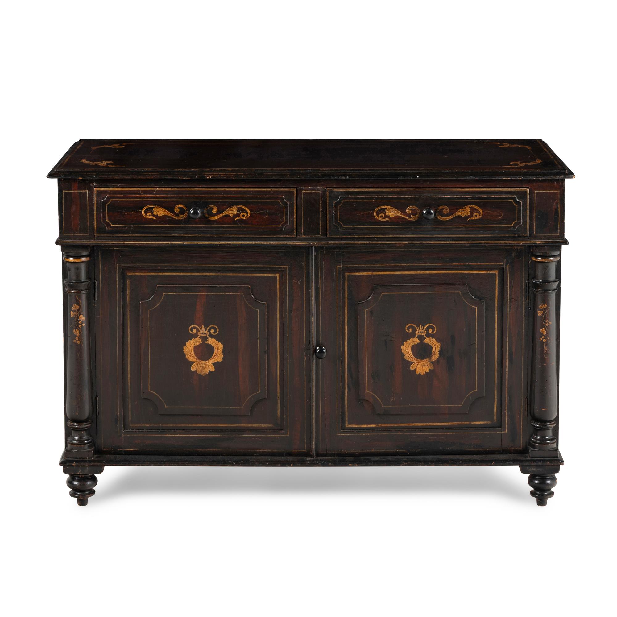 An American Classical Grain-Painted and Stencil Decorated Side Cabinet