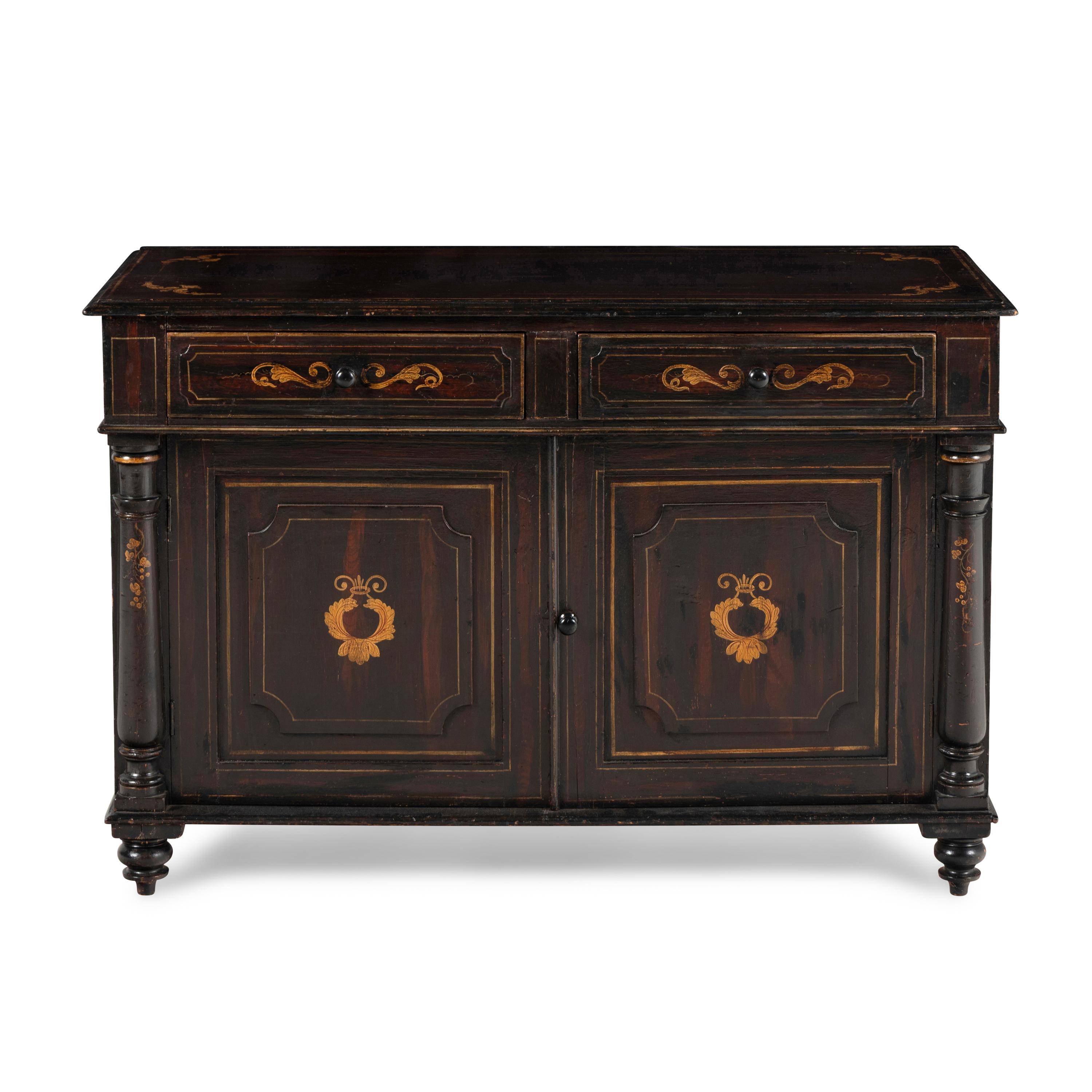 An American Classical Grain-Painted and Stencil Decorated Side Cabinet