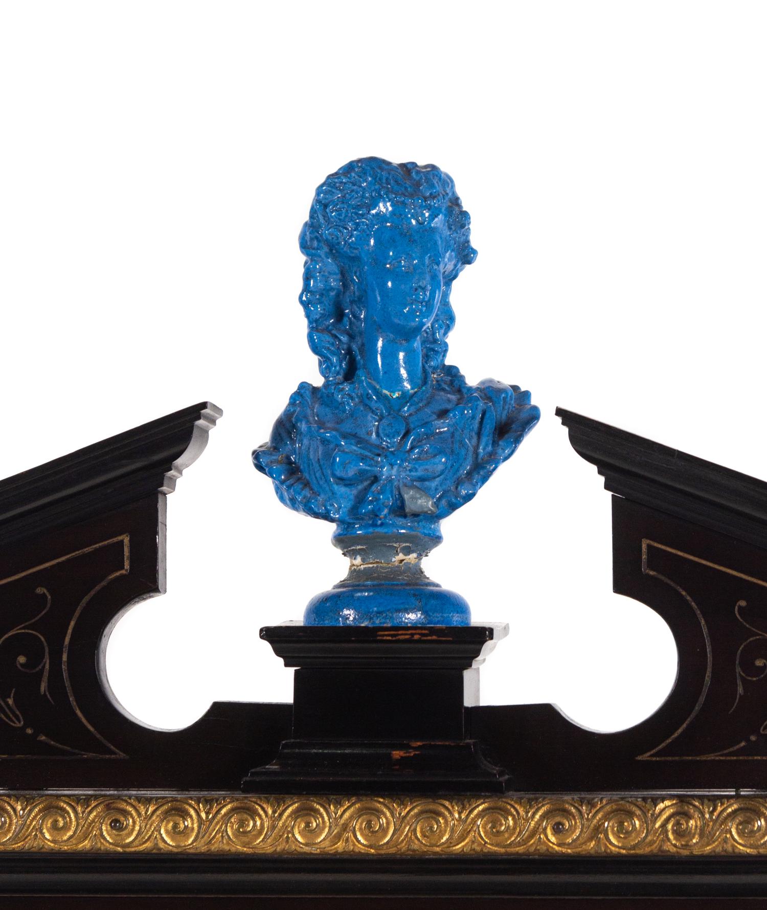 A Napoleon III Ebonized and Glazed Pottery Plaque-Mounted Secrétaire