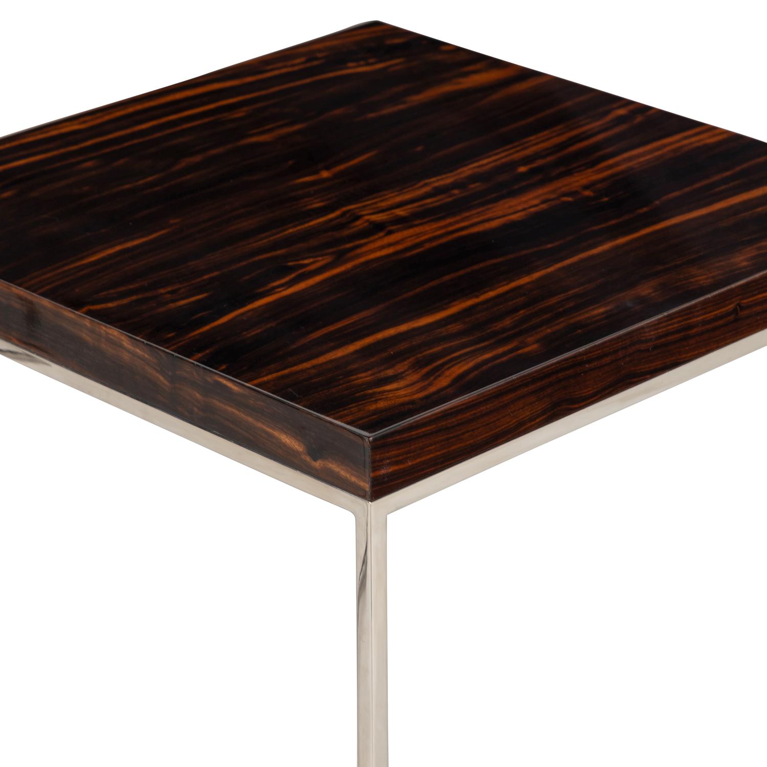 A Pair of Macassar Ebony and Chrome Side Tables