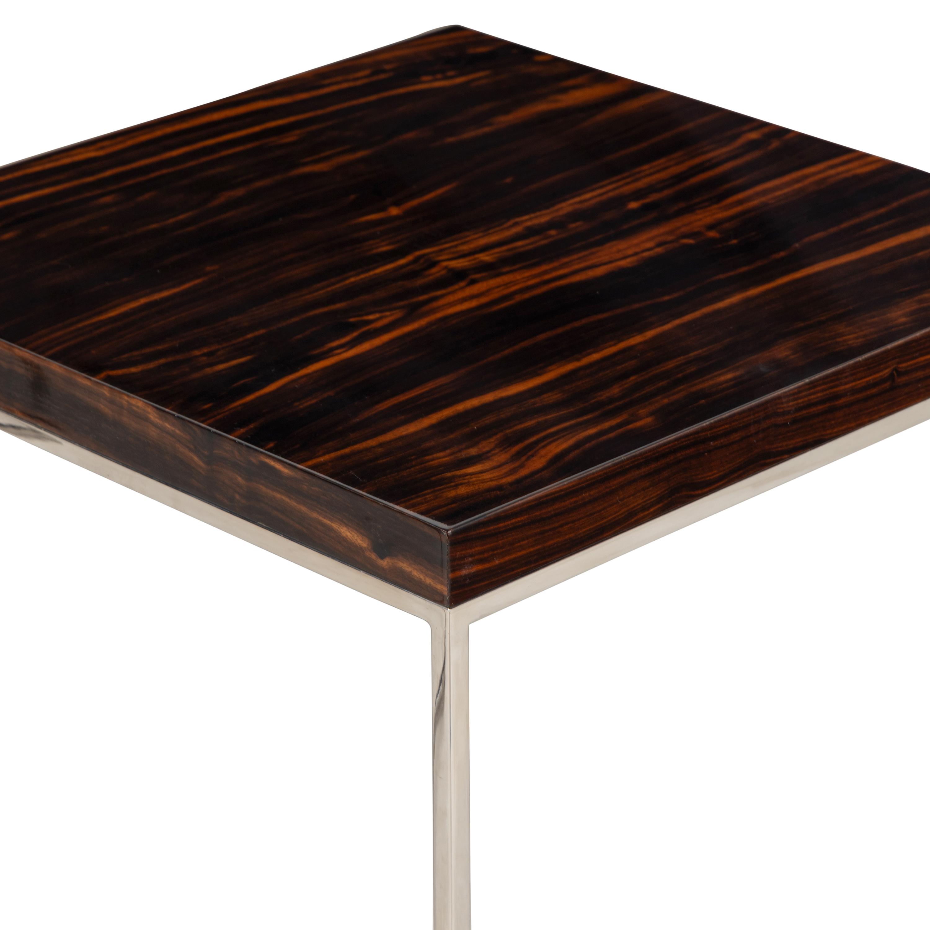 A Pair of Macassar Ebony and Chrome Side Tables
