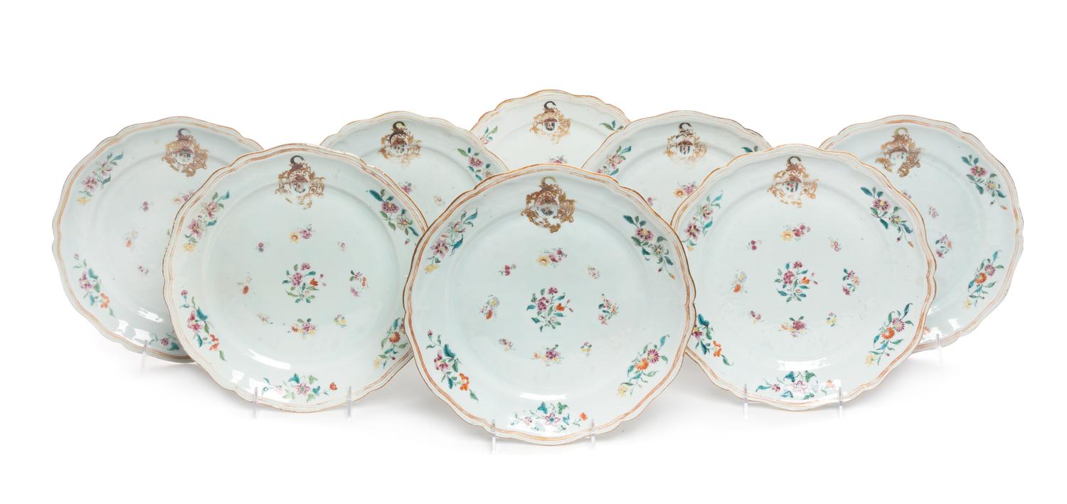 A Set of Eight Chinese Export Porcelain Armorial Plates Diameter 10 5/8 inches. — 18TH/19TH CENTURY