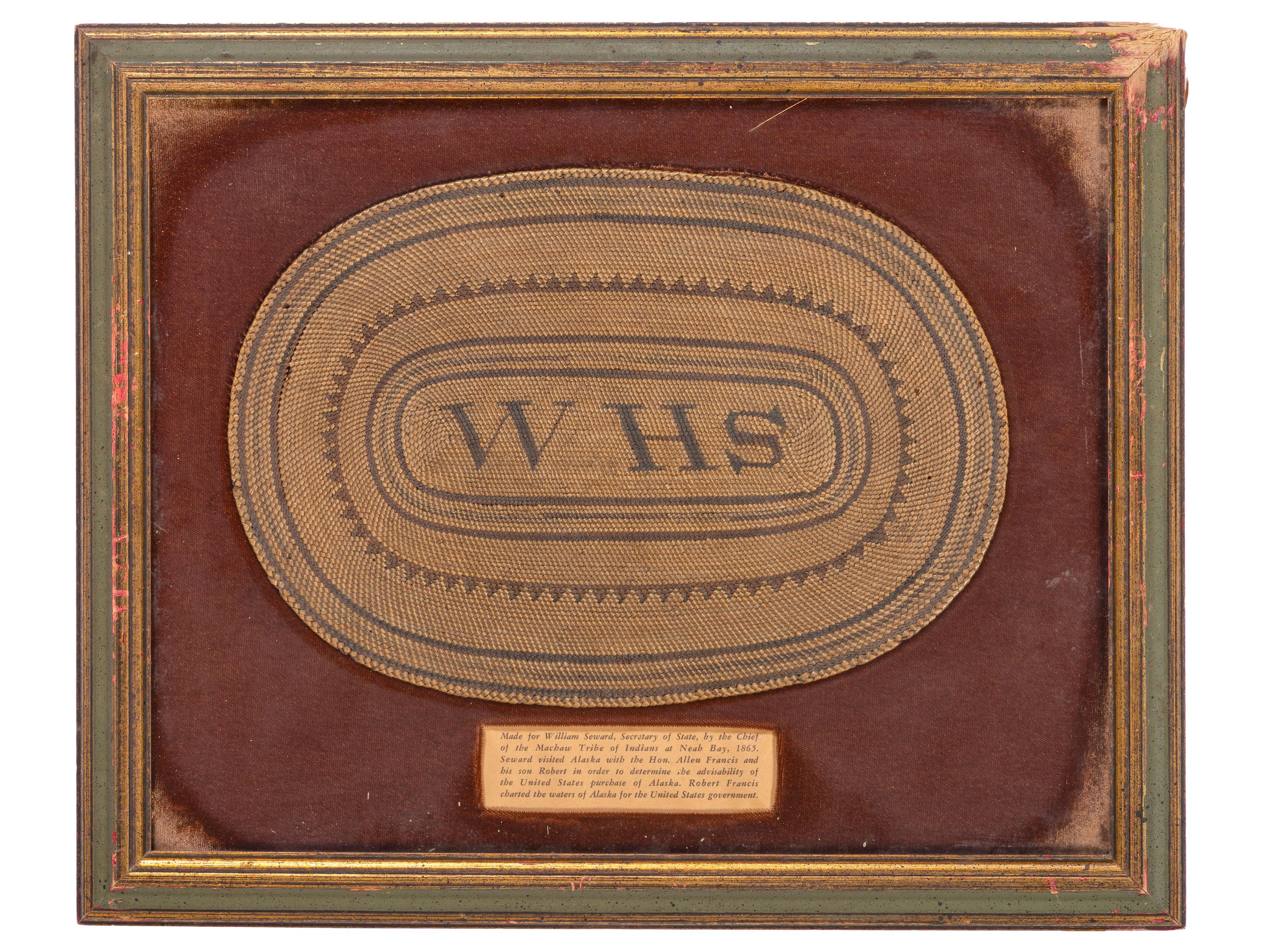 [ALASKA PURCHASE]. Two woven mats presented to Wm. Henry Seward and Allen B. Francis, US Consul to British Columbia by the Chief of the Makah tribe at Neah Bay in 1865.