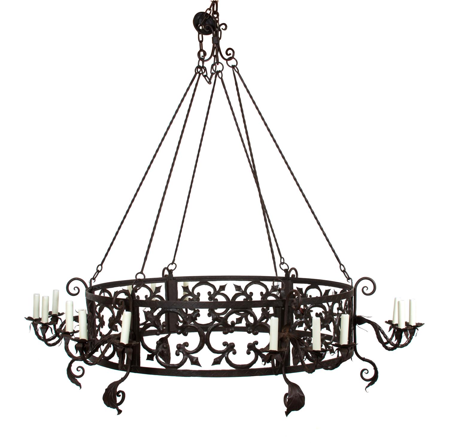 A Gothic Revival Ironwork Eighteen-Light Chandelier Height 7 feet 4 inches (without chain) x diameter 7 feet 3 inches. — 19TH CENTURY