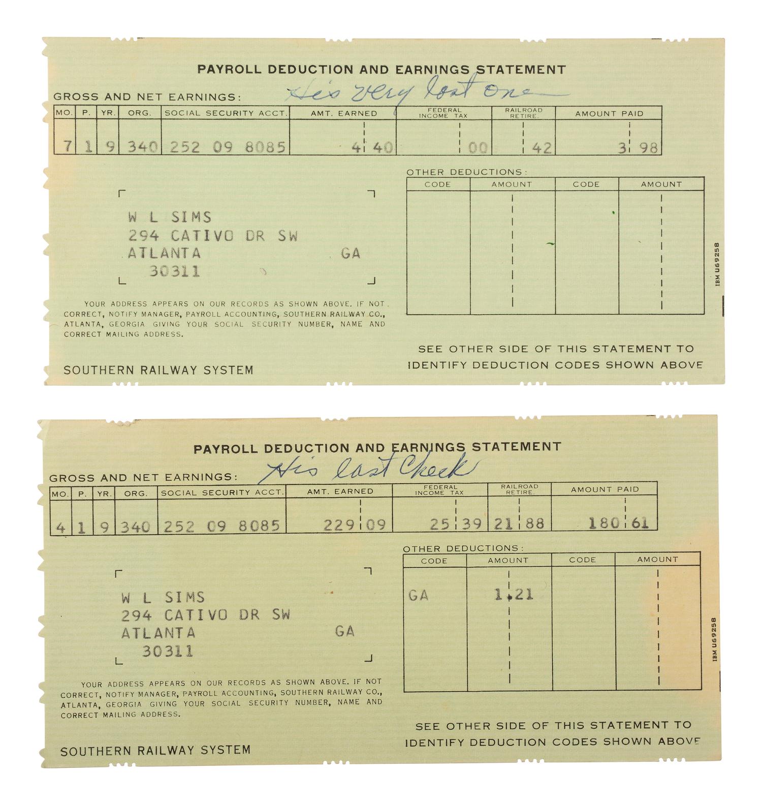 [OCCUPATIONAL]. Pullman Porter collection identified to Willie Leonard Sims (1910-1969), incl. uniform cap, ID card, documents, and photographs.