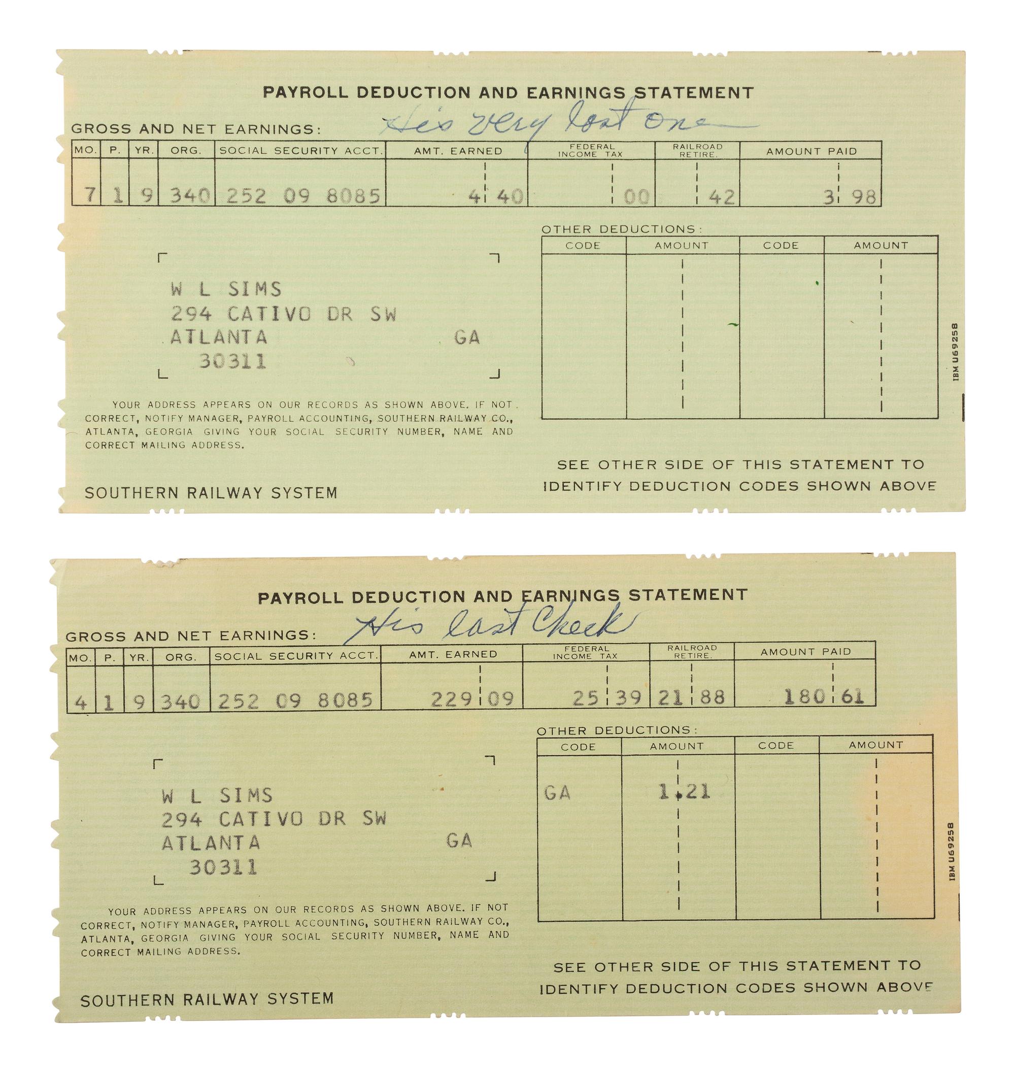 [OCCUPATIONAL]. Pullman Porter collection identified to Willie Leonard Sims (1910-1969), incl. uniform cap, ID card, documents, and photographs.
