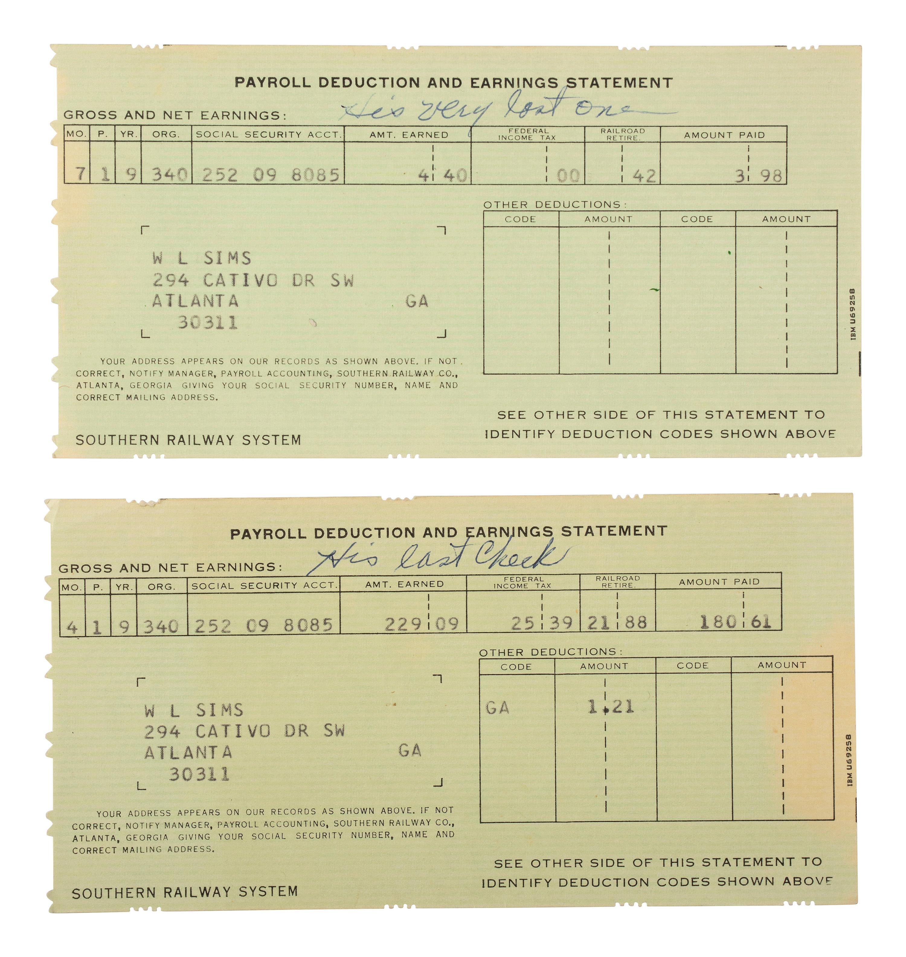 [OCCUPATIONAL]. Pullman Porter collection identified to Willie Leonard Sims (1910-1969), incl. uniform cap, ID card, documents, and photographs.