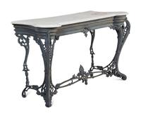 A Continental Patinated Cast Iron Marble-Top Console Table