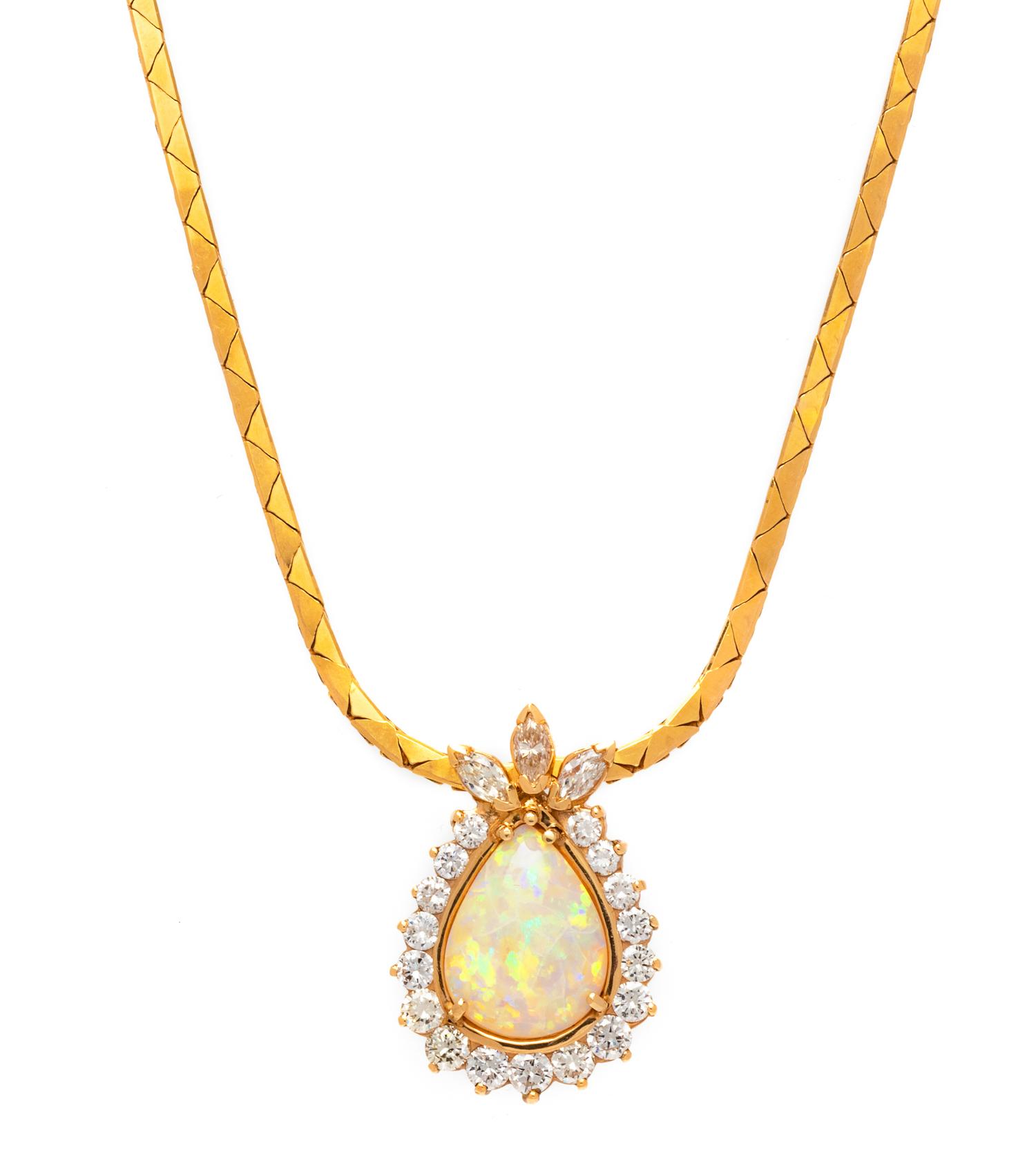 A Yellow Gold, Opal and Diamond Pendant/Necklace,
