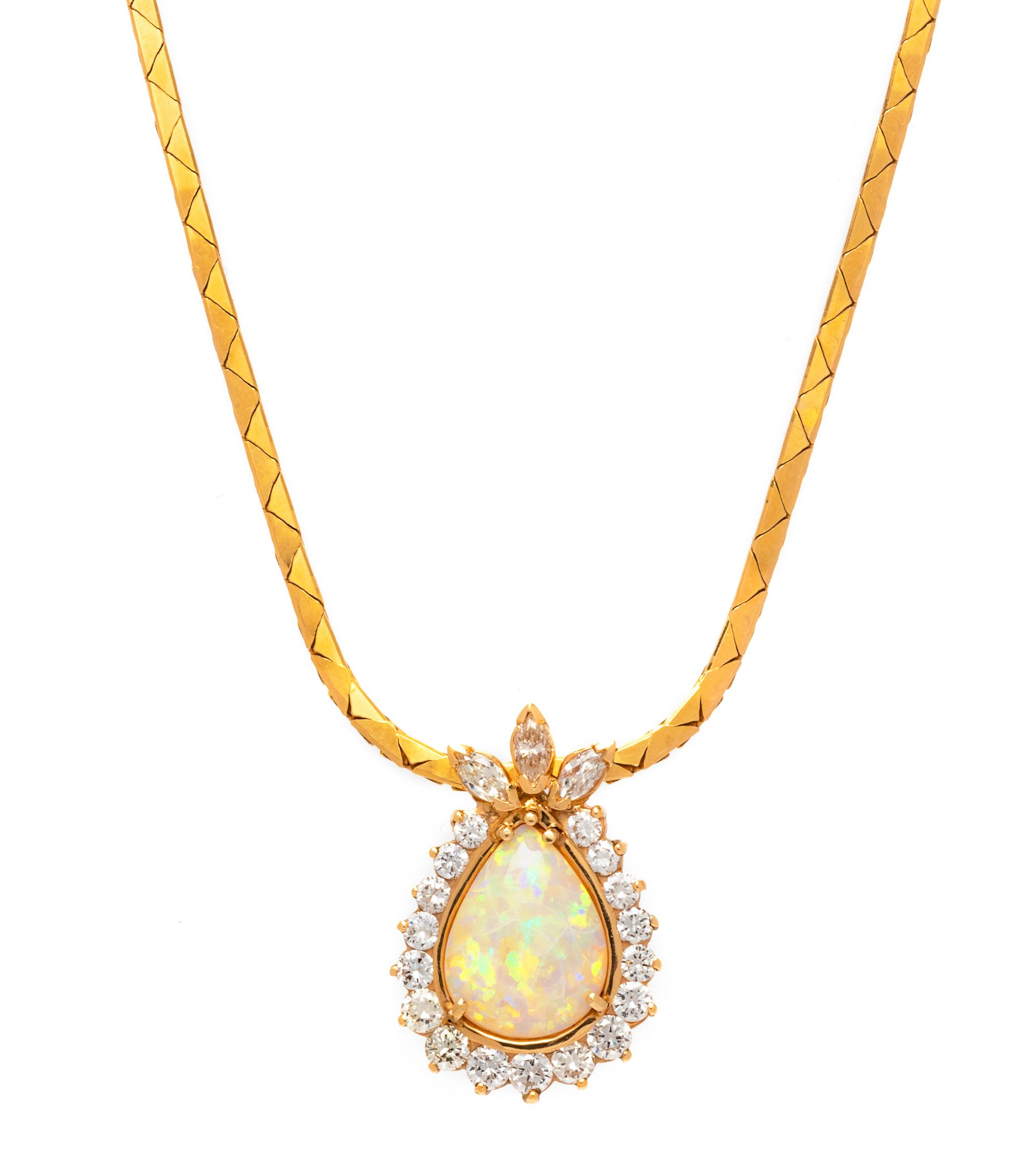 A Yellow Gold, Opal and Diamond Pendant/Necklace,