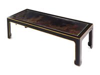 A Chinese Export Black and Gold Lacquer Panel-Inset Low Table