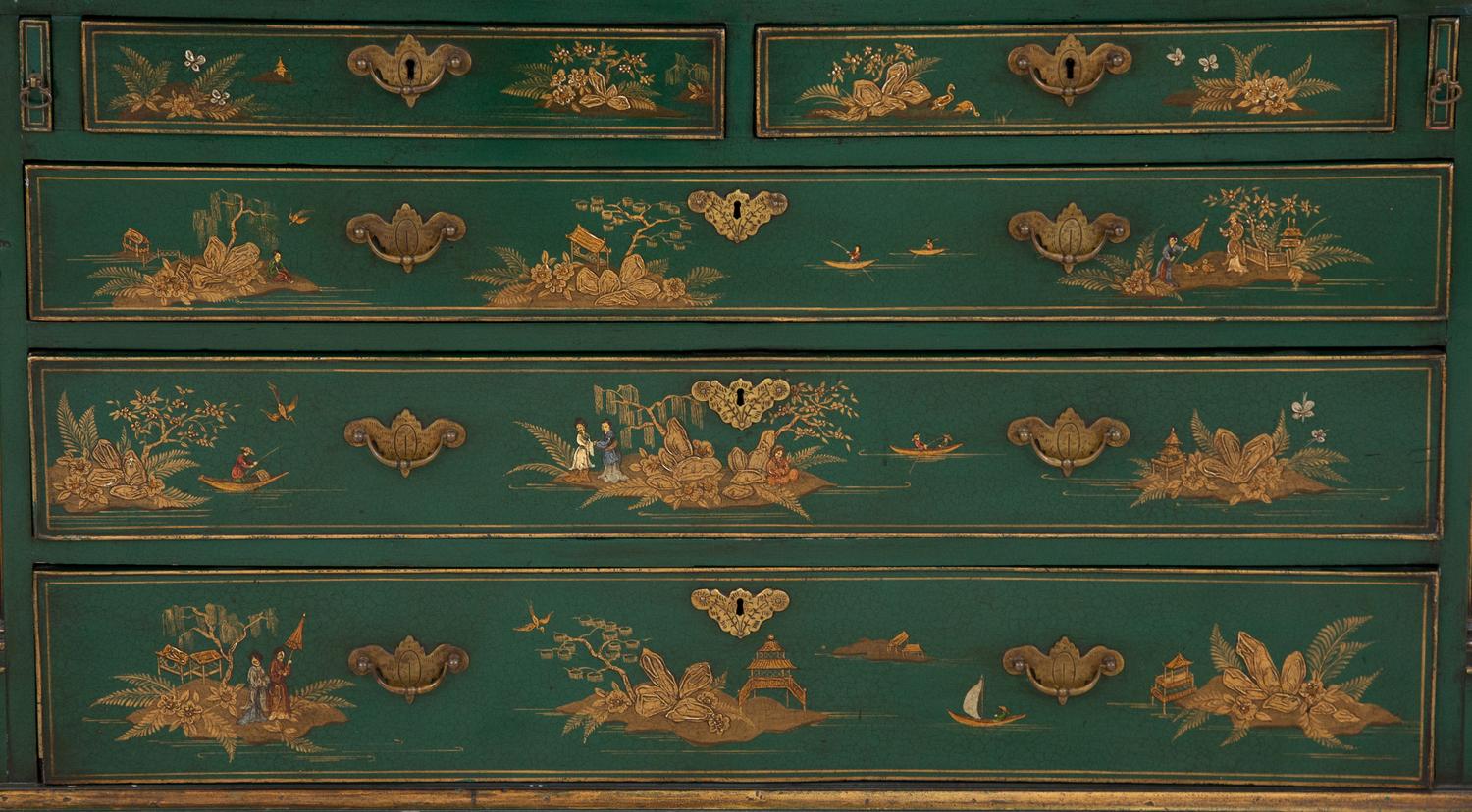 A George II Style Green Japanned Bureau Cabinet