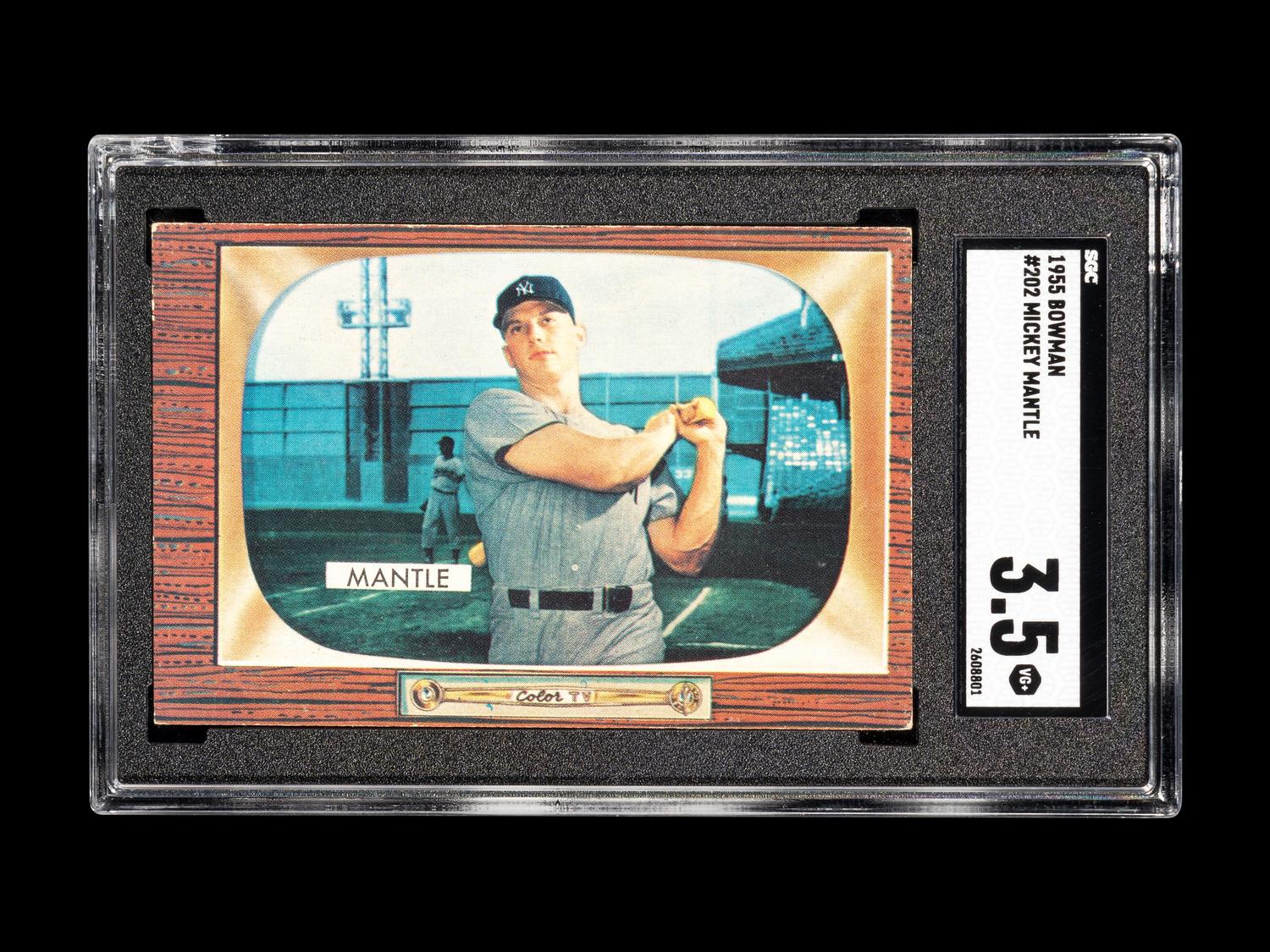 A 1955 Bowman Mickey Mantle Baseball Card No. 202 (SGC 3.5 VG+)