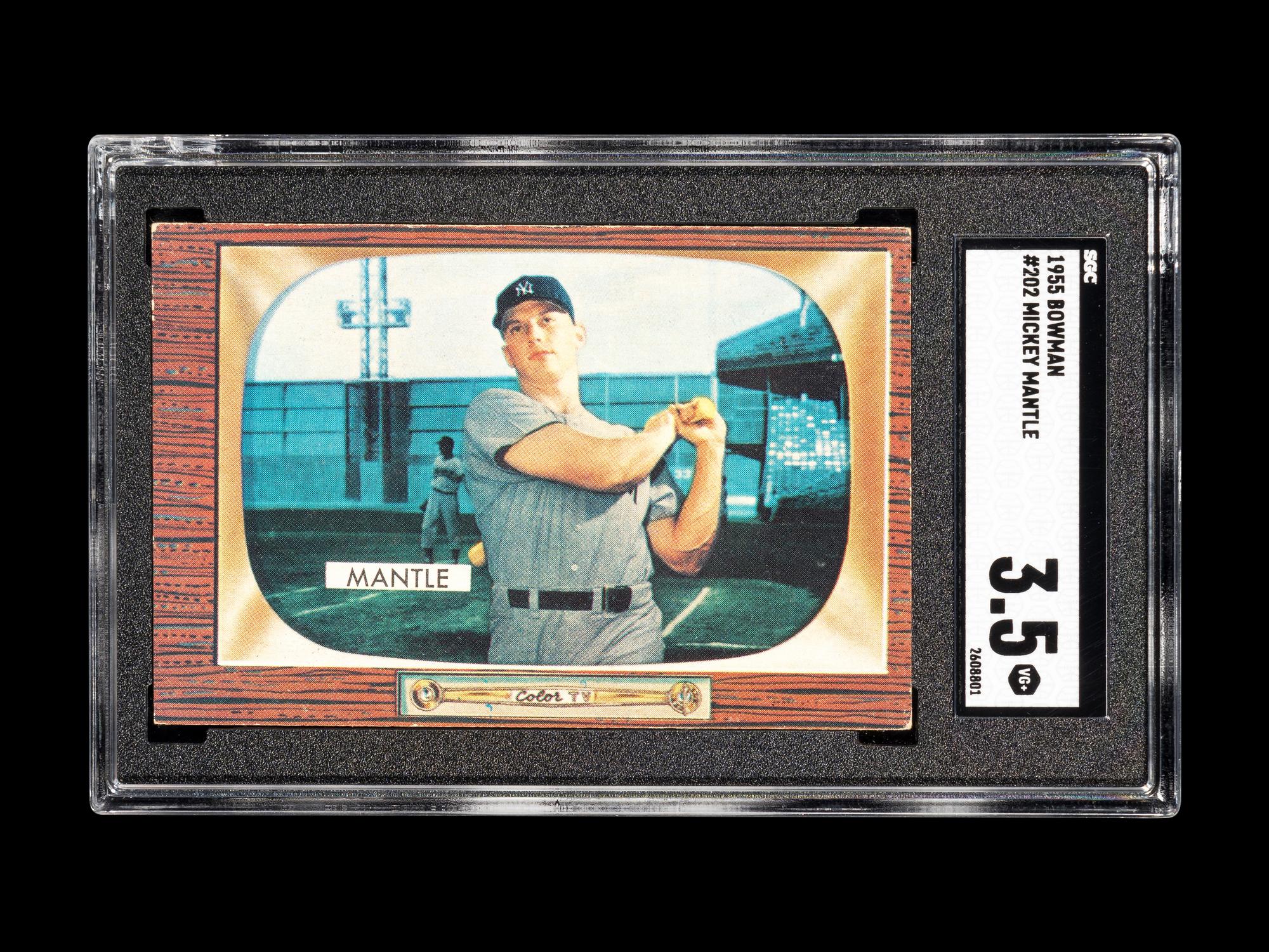 A 1955 Bowman Mickey Mantle Baseball Card No. 202 (SGC 3.5 VG+)