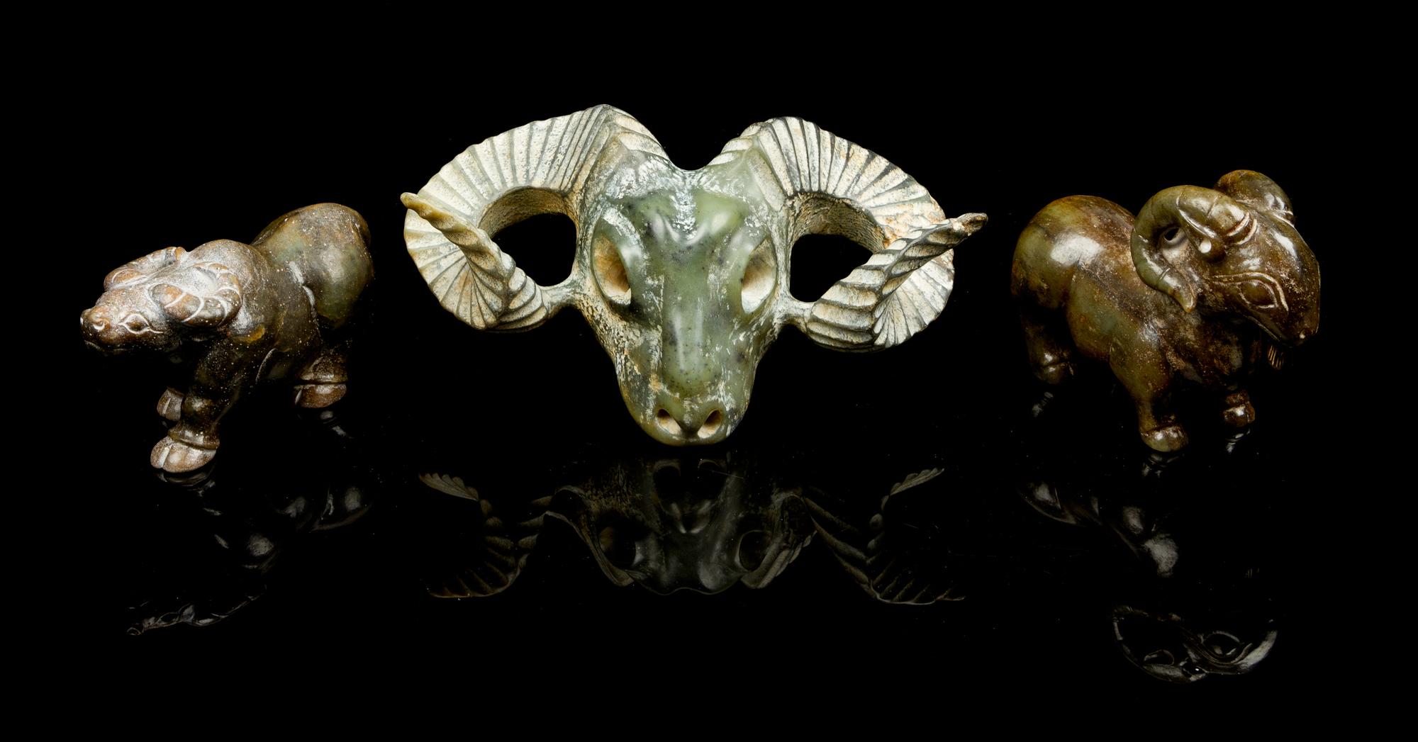 Three Hardstone Toggles Width of largest 9 3/4 inches.