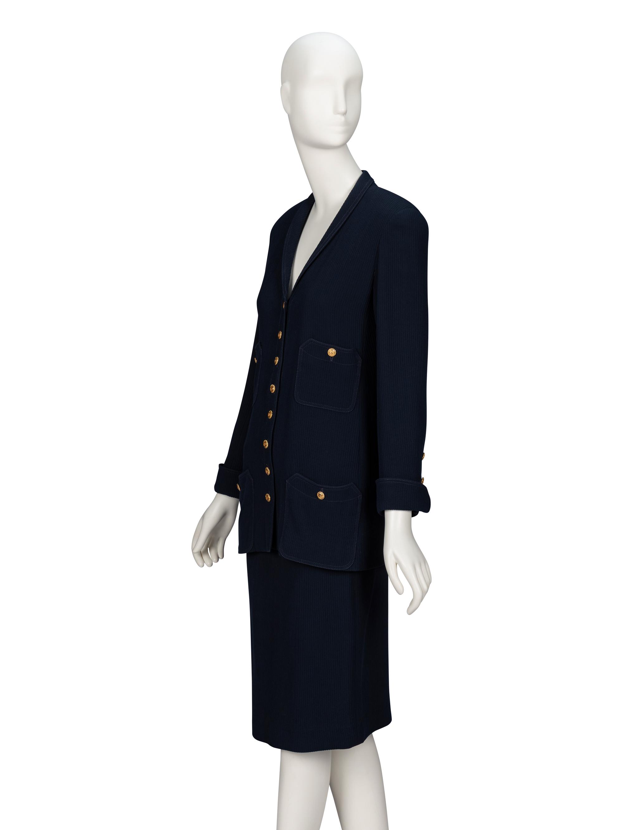 Chanel, Navy Cord Skirt Suit