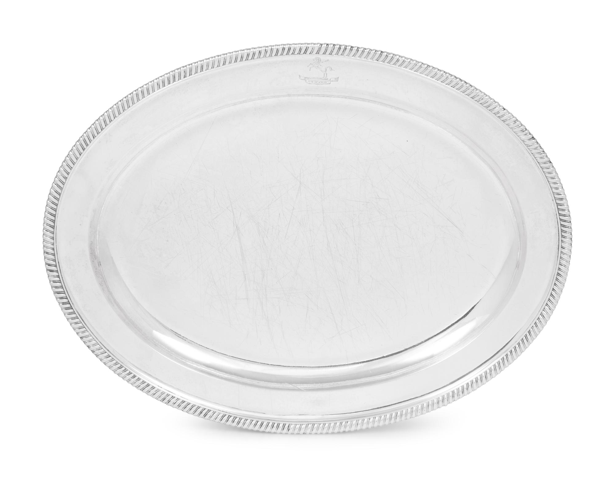 A George III Silver Meat Platter with Engraved Crest and Motto