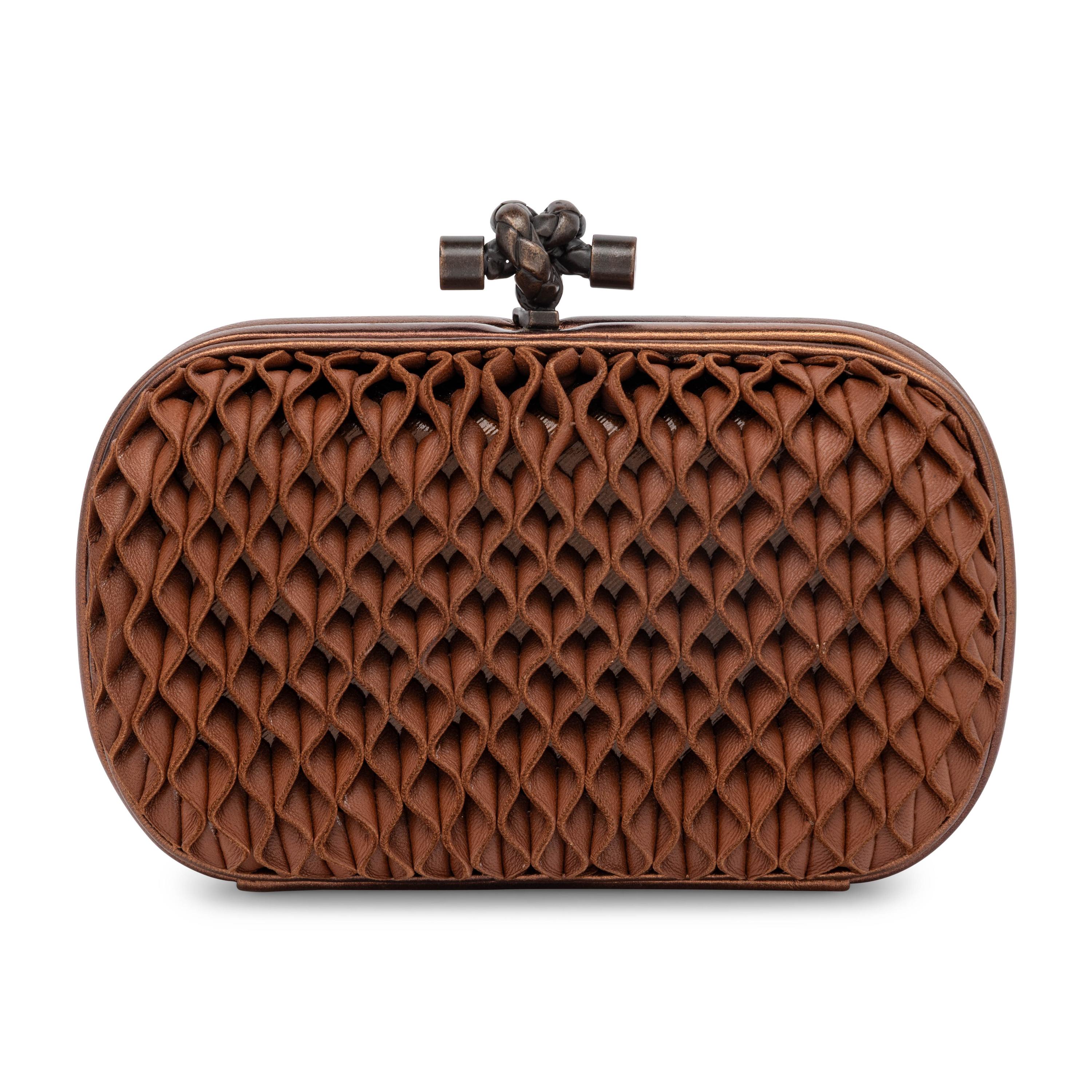 Bottega Veneta, Knot Clutch in Brown Pleated Leather