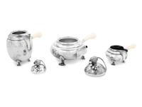 A Georg Jensen Silver Blossom Three-Piece Tea and Coffee Service