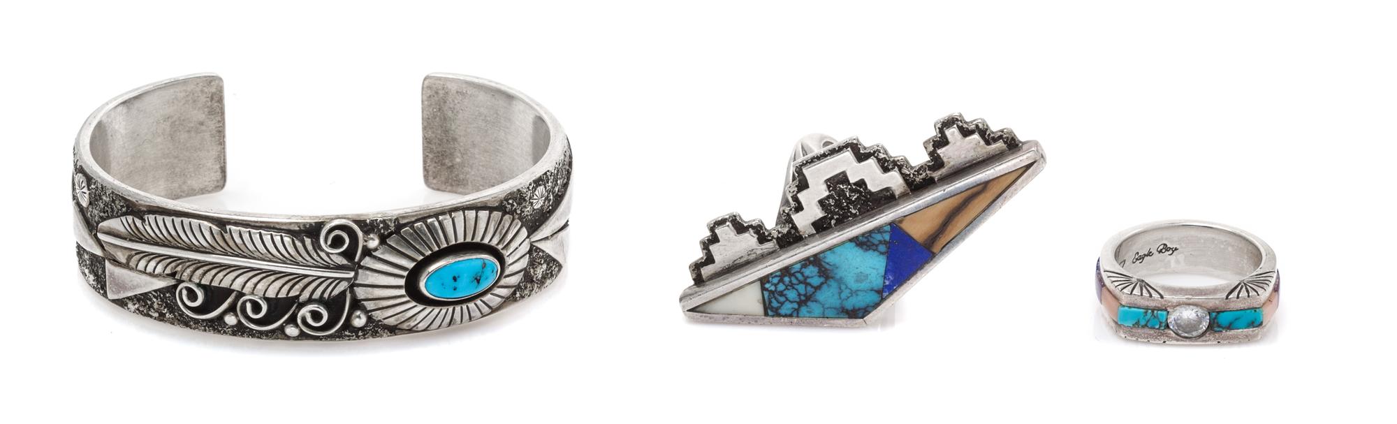 A Collection of Sterling Silver and Multigem Jewelry, Royce "Eagleboy" Kohlmeyer, Jemez Pueblo, 50.00 dwts.