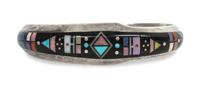 A Navajo Sterling and Multiple Stone Mosaic Bracelet, Jim Harrison Length 5 3/4 x opening 1 1/8 x width 3/4 inches.